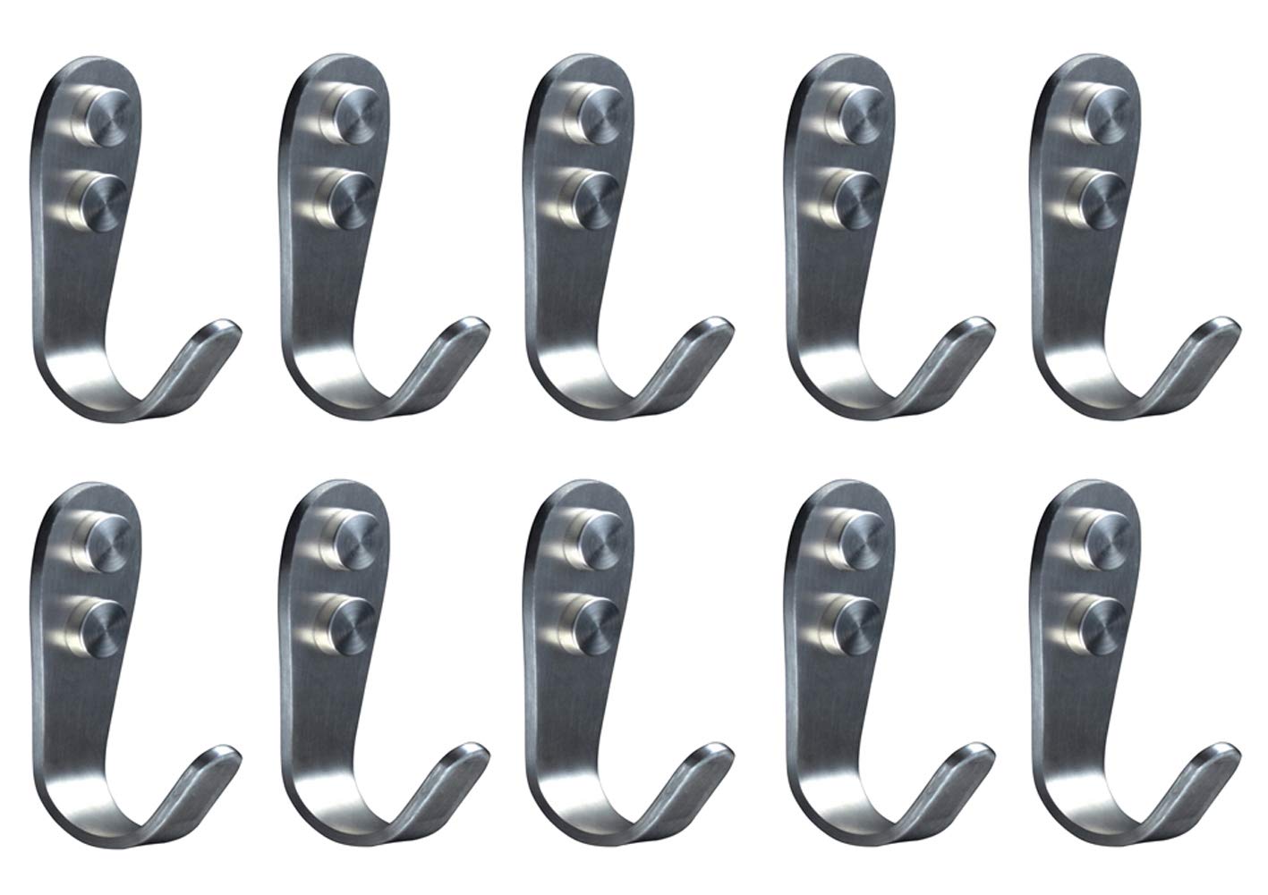 Deezio Heavy Duty Stainless Steel Wall Hooks - 10 Pack for Coats, Hats, Towels & Kitchen Use - Extra Strong Mounting Hooks for Bathroom, Garage & Home Organization