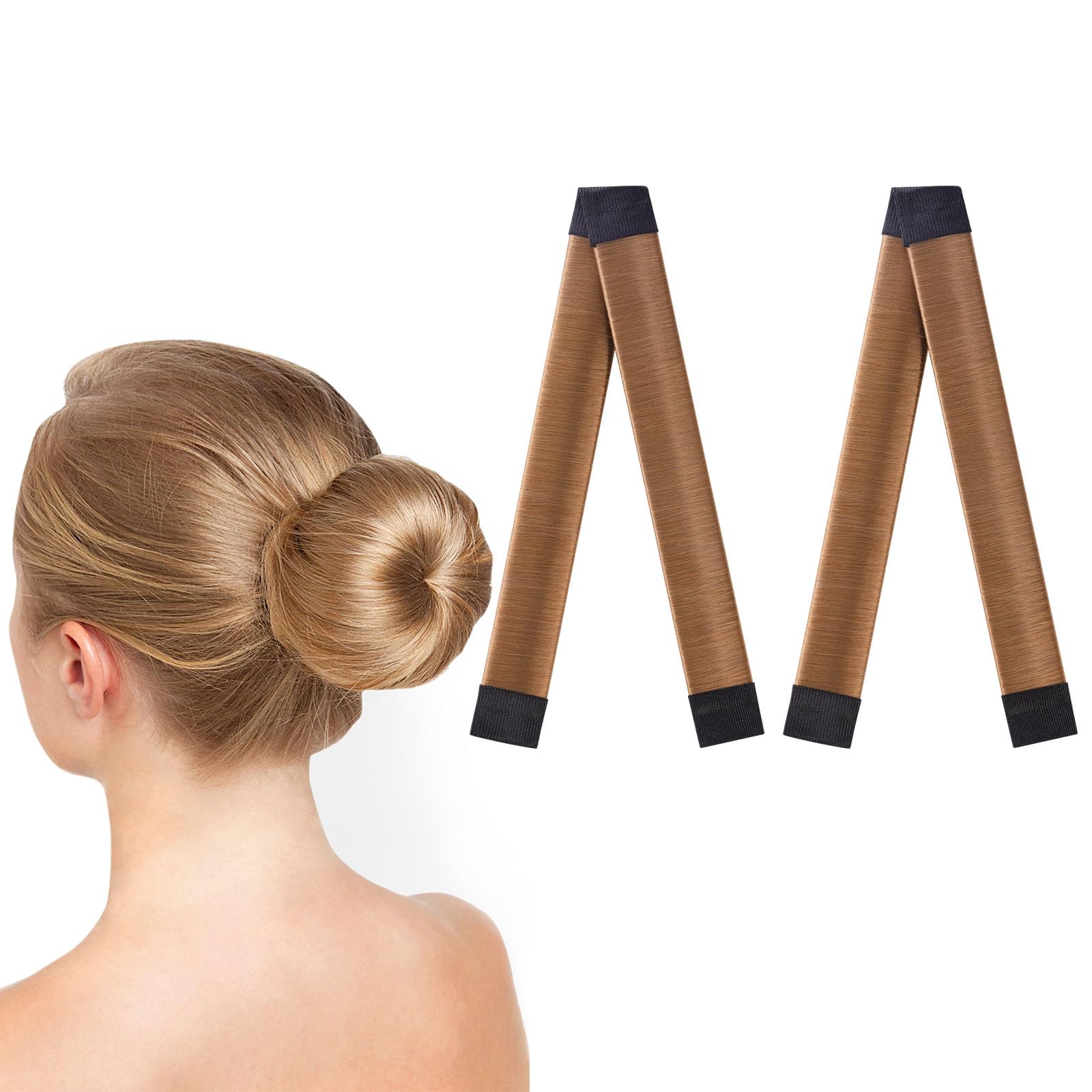 URAQT Magic Bun Maker Set - 2 Piece Hair Bun Maker for Women & Girls, French Twist Hair Accessories (Light Brown) - Perfect for Parties, Weddings & Everyday Hairstyles