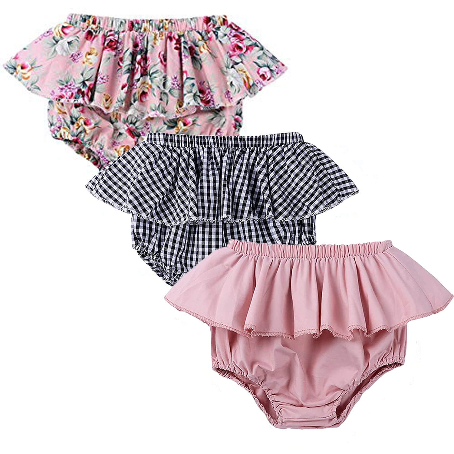 3PC Baby Shorts Set - Newborn Girls & Boys Cotton Linen Bloomers with Cute Floral Print | Soft & Breathable Summer Playwear for Infants 0-24 Months | Perfect for Playdates, Beach Outings & Photo Shoots