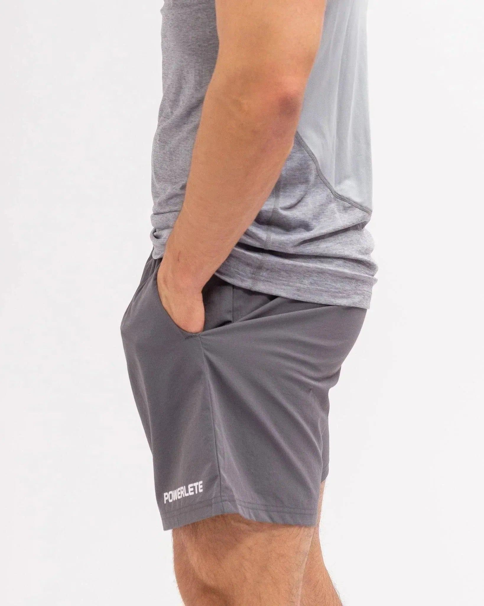 Powerlete Evolve Men's Workout Shorts - Lightweight, Breathable Gym Shorts for Running, Training & Fitness - Grey Athletic Shorts for Men