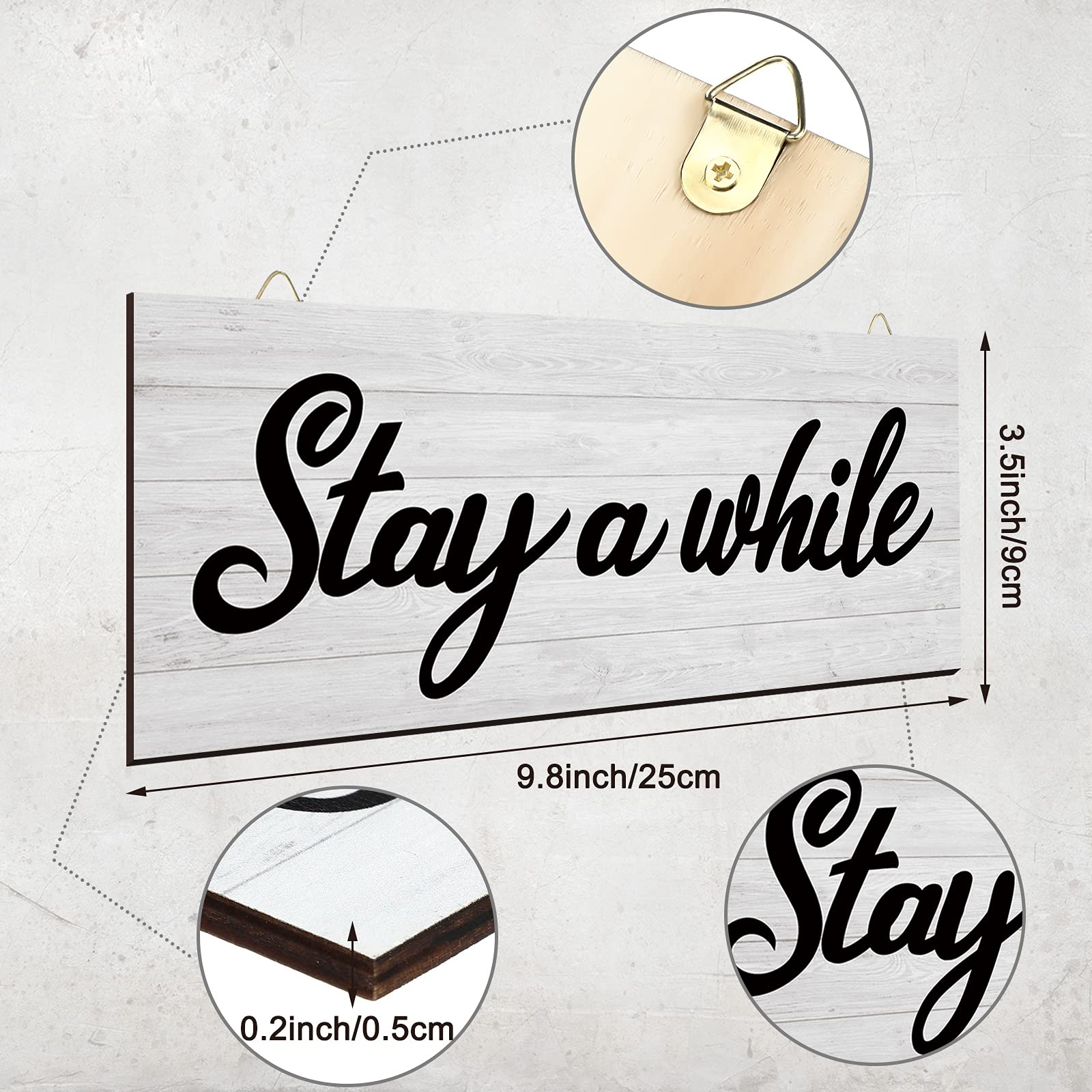Maitys 3-Piece Guest Room Wall Decor Set - Rustic Wood 'Stay A While' Bedroom Signs for Home, Living Room & Guestroom - Perfect for Farmhouse, Airbnb and Hospitality Spaces