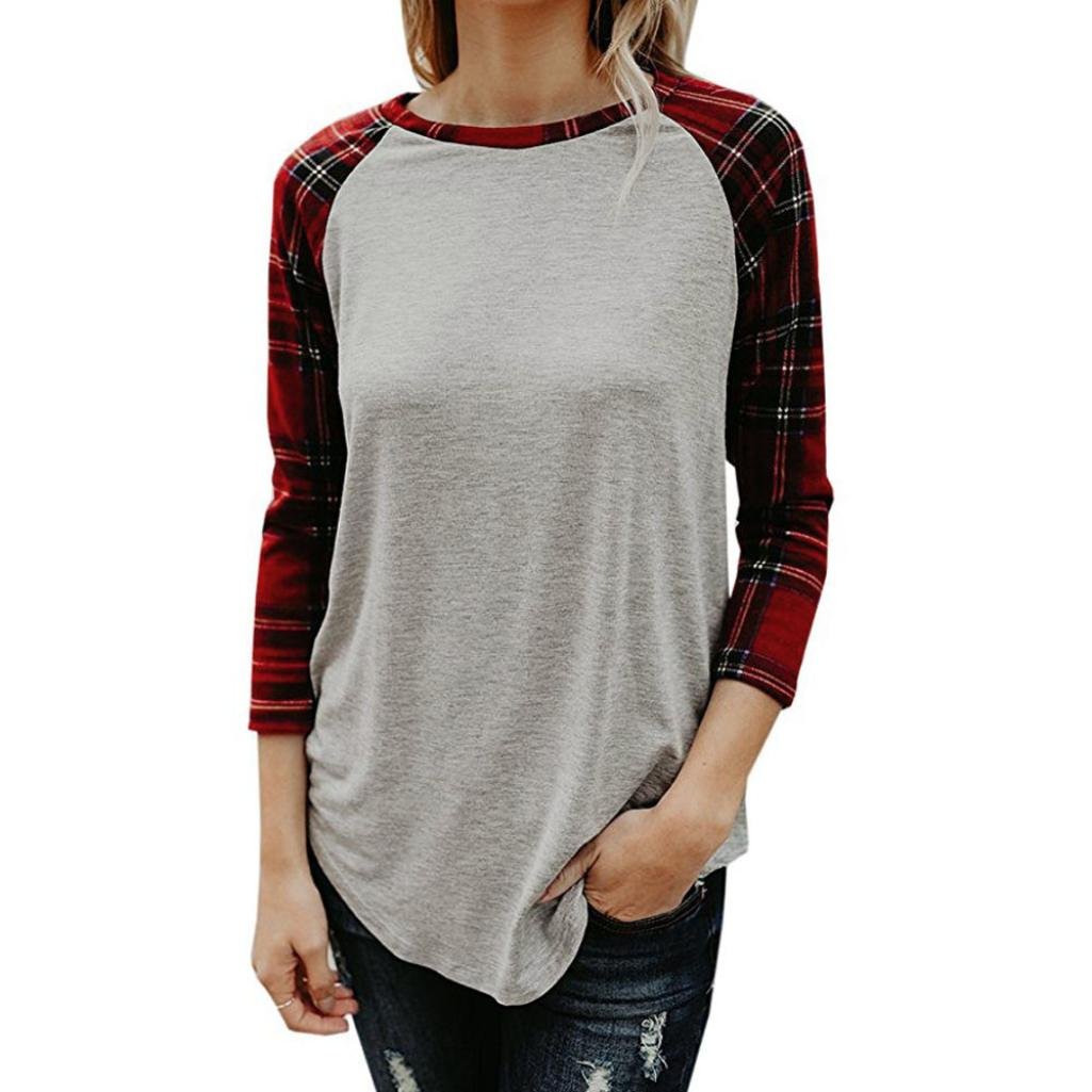 Women's Fashion Plaid Patchwork Blouse - 3/4 Sleeve Loose Tops | Clearance Sale | Perfect for Casual Outings, Office Wear & Weekend Brunch