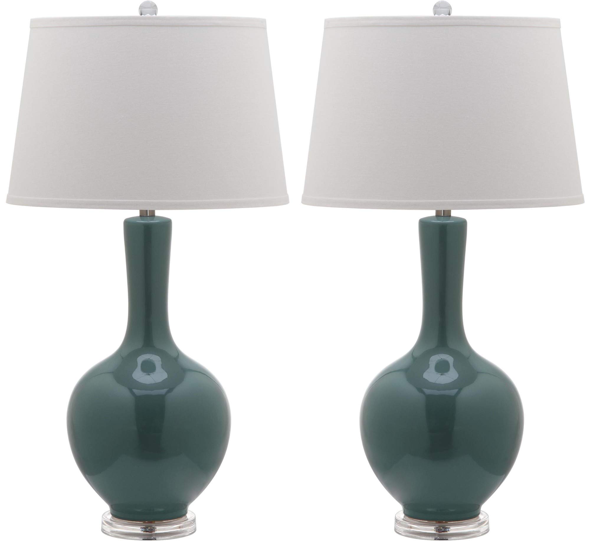 Safavieh Blanche Gourd Teal and White Table Lamp Set of 2 - Modern Ceramic Bedside Lamps for Living Room, Bedroom & Office Decor