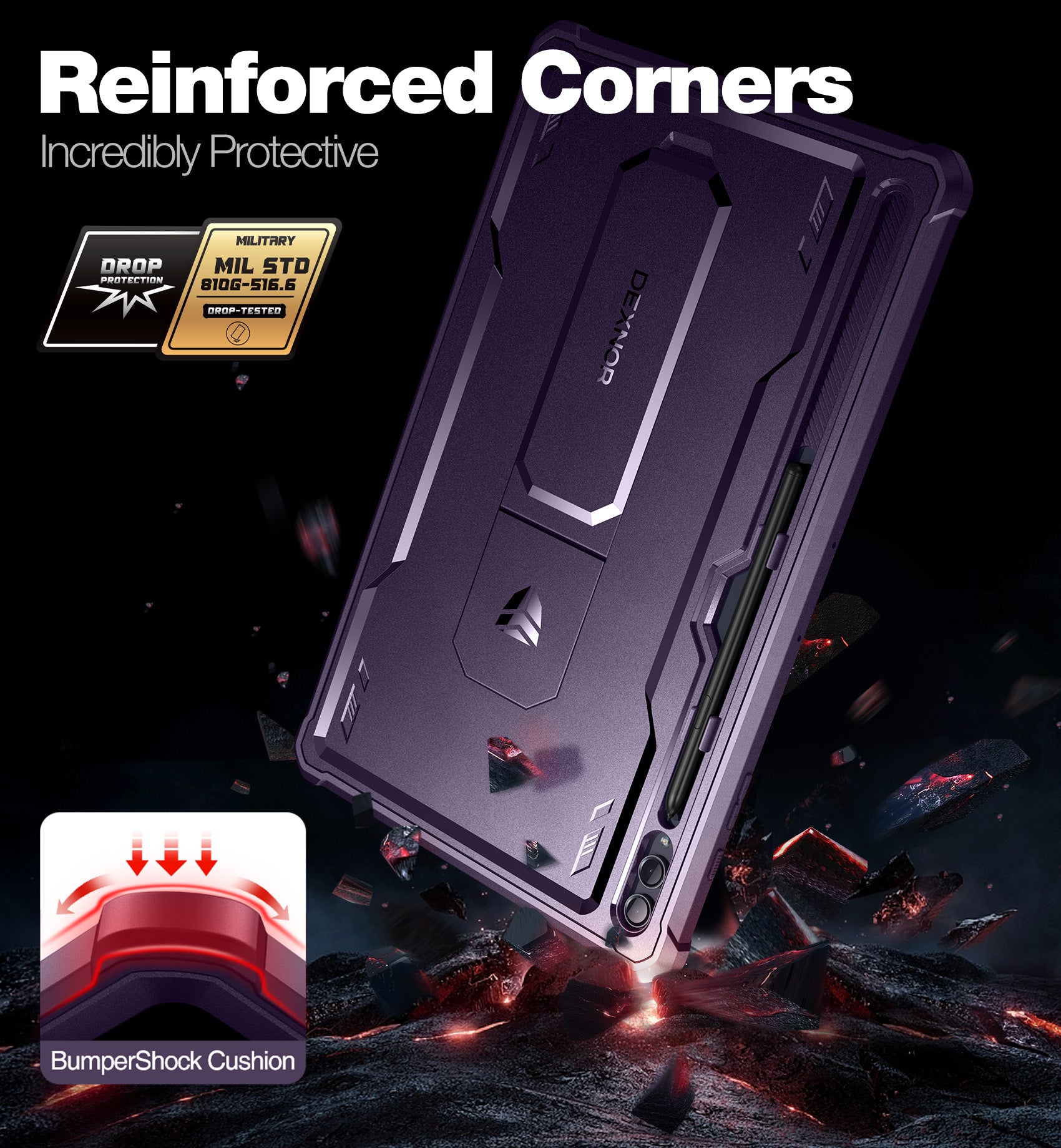 Dexnor Heavy Duty Shockproof Rugged Case for Samsung Galaxy Tab S9 Ultra with Screen Protector, Full Body Bumper, Kickstand & S Pen Holder - Perfect for Work, Travel and Outdoor Use