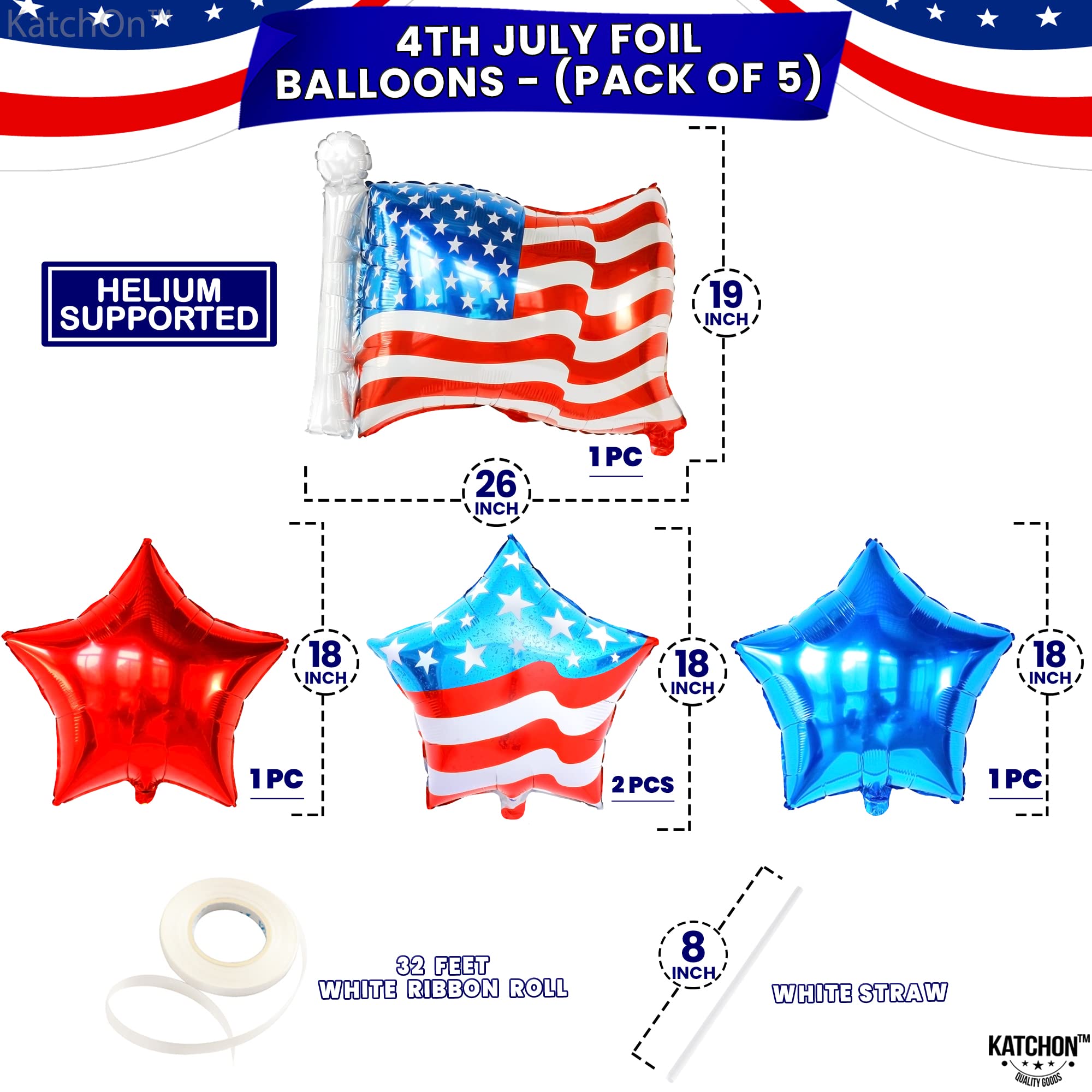 KatchOn 26 Inch Large Patriotic Balloons - Pack of 8 | American Flag Balloons for 4th of July Decorations | USA Independence Day Party Supplies | Perfect for Backyard BBQs, Parades & Patriotic Celebrations