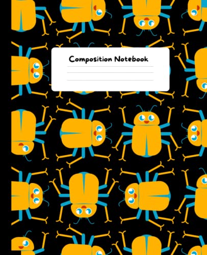 Ant Composition Notebook: Yellow & Blue Ant Pattern with Black Background | Wide Ruled Lined Paper Journal for School, College & Office | Perfect for Students, Kids & Teens - Writing Notes, Homework & Study (Back to School Supplies, Home & Classroom Use)