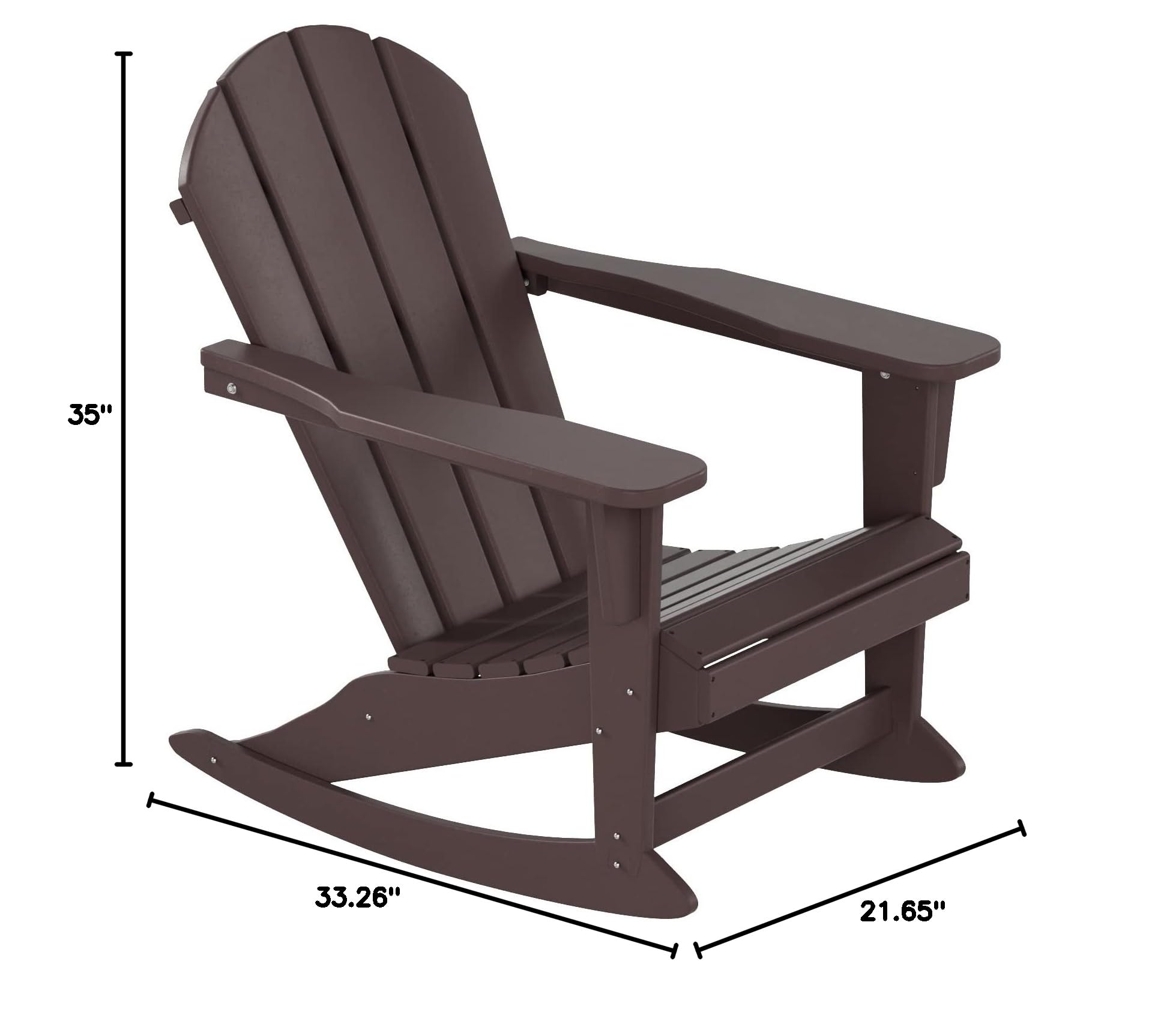 WO Home Furniture 3-Piece Patio Rocking Chair Set - Classic Outdoor Adirondack Rocker Chairs & Side Table in Dark Brown - Perfect for Backyard, Garden, Porch & Poolside Relaxation