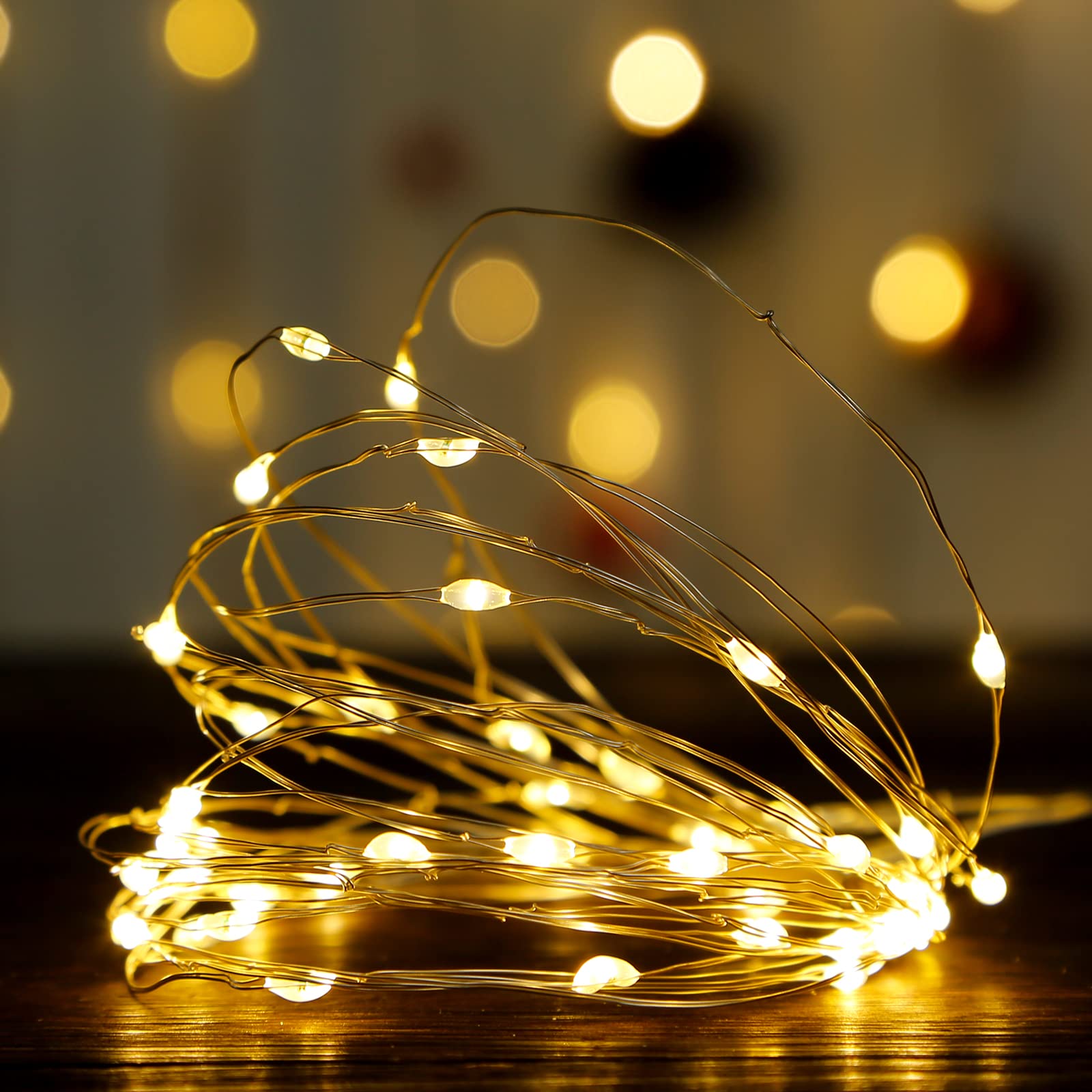50LED Fairy String Lights - 16ft Battery Operated Waterproof Outdoor Christmas Lights with Mini Copper Wire (Warm White) for Holiday Decor, Wedding, Bedroom, Patio & Garden Party Lighting