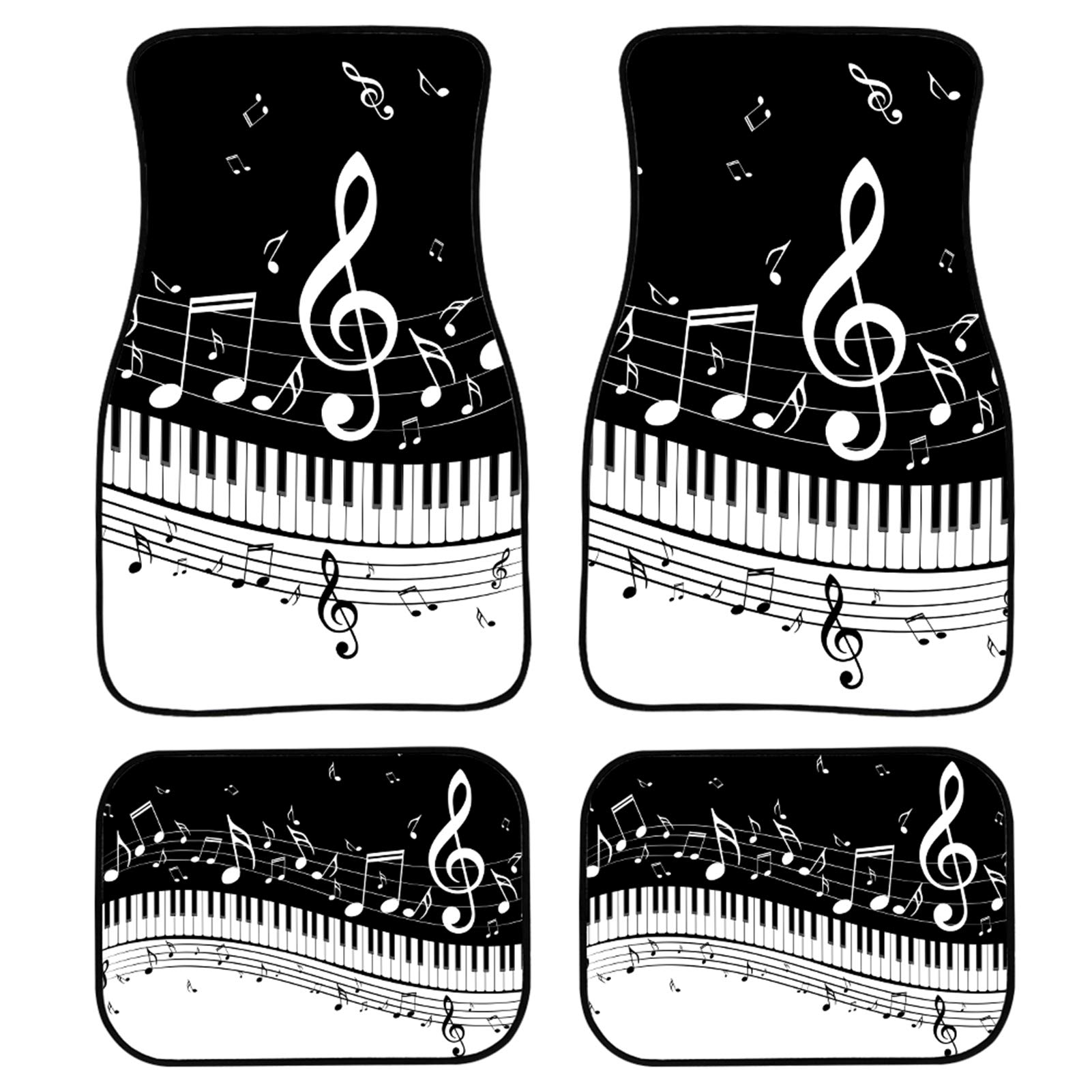 GLENLCWE Music Note Black White Piano Print Universal Car Floor Mats - 4Pcs Non-Slip Front & Rear Auto Carpets for Car, Truck, SUV | Perfect for Music Lovers & Vehicle Protection