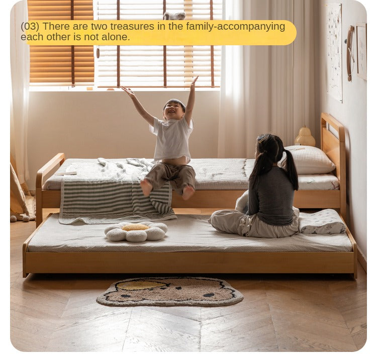 Solid Oak & Beech Wood Floor Bed with Pulley - Toddler Bed for Safe & Comfortable Sleep - Perfect for Montessori Bedrooms & Kids' Room Decor