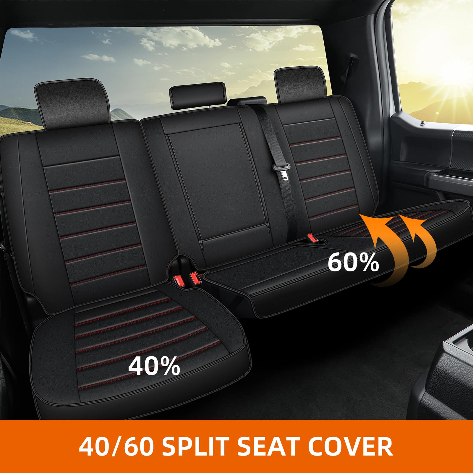 Custom Fit Leather Seat Covers for 2019-2025 Chevy Silverado & GMC Sierra 1500/2500HD/3500HD - Trail Boss Z71 Crew/Extended Cab - Premium Redline Full Set - Perfect for Off-Roading, Daily Commuting & Truck Protection