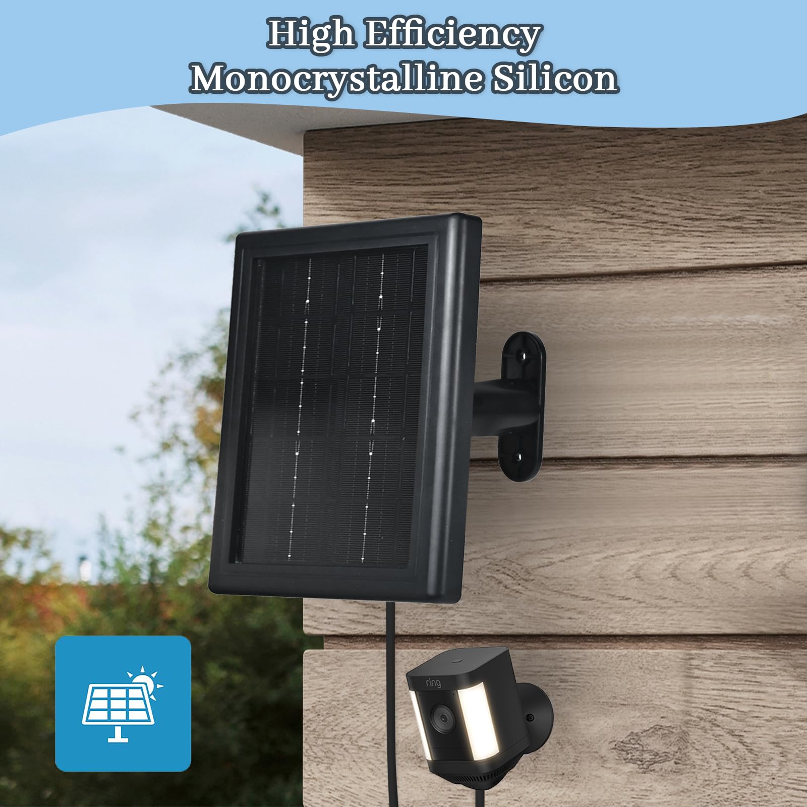 5V Solar Panel Charger for Ring Cameras - Compatible with Ring Spotlight Cam, Stick Up Cam & Outdoor Wireless Security Cameras/Doorbells - 16.4ft Cable (Black, 1 Pack) - Perfect for Home Security, Outdoor Monitoring & Continuous Power Supply