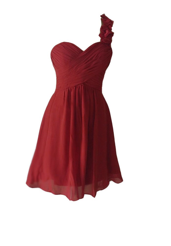 Elegant One Shoulder Chiffon Bridesmaid Dress for Women - Dark Red, Size 12 | Perfect for Weddings, Parties & Special Occasions