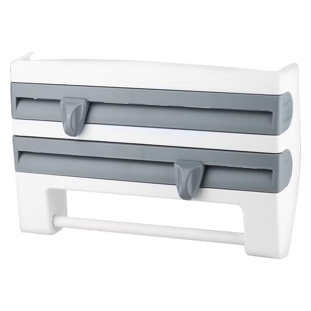 Wall-Mount Paper Towel Holder & Kitchen Organizer - Space-Saving Shelf for Paper Towels, Plastic Wrap, Wax Paper & Sauce Bottles - Perfect for Kitchen & Bathroom Storage (Gray Blue) - Ideal for Small Spaces & Clutter-Free Countertops