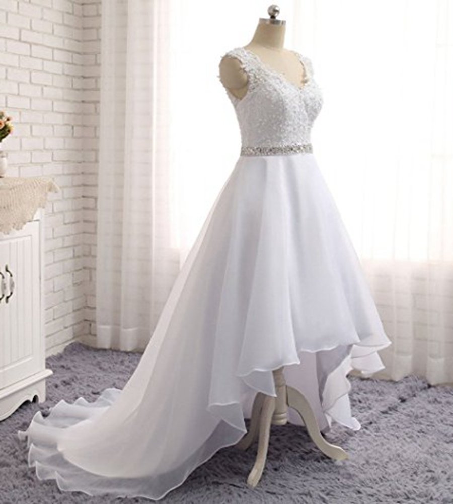 Elegant Lace High-Low Mermaid Wedding Dress for Brides – Perfect for Evening Ceremonies & Romantic Beach Weddings