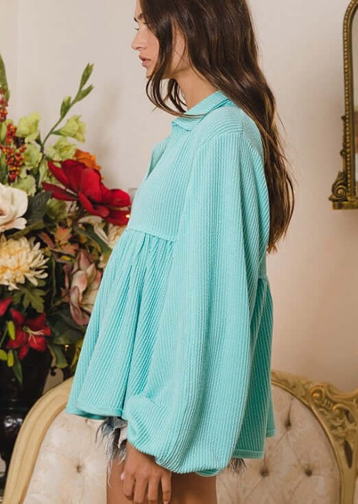 Soft Textured Bubble Sleeve Top for Women | Comfortable & Stylish Blouse | Made in USA | Perfect for Casual Wear, Office & Date Nights