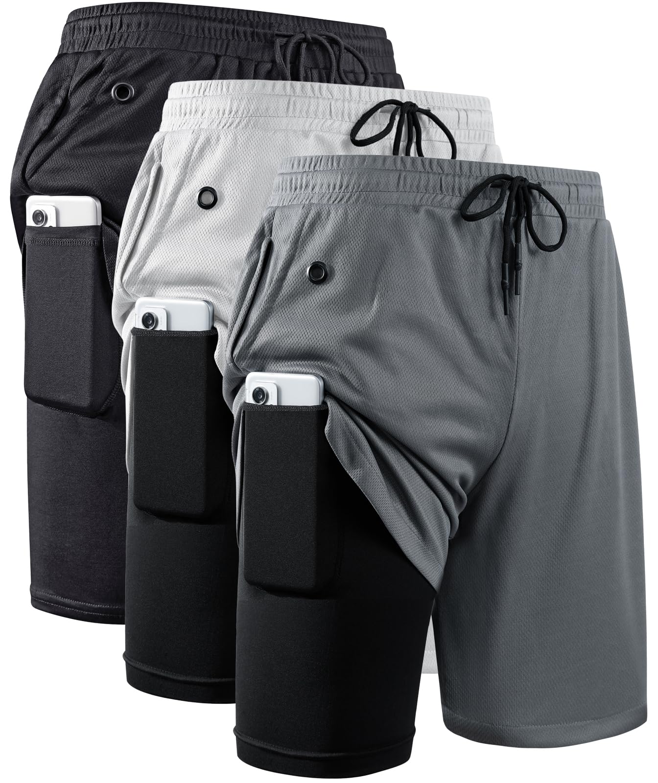 JWJ Men's 2-in-1 Workout Running Shorts 7 Inch - Lightweight Athletic Gym Shorts with Built-in Compression Liner for Running, Training & Basketball | Quick-Dry Breathable Fabric for Sports & Outdoor Activities