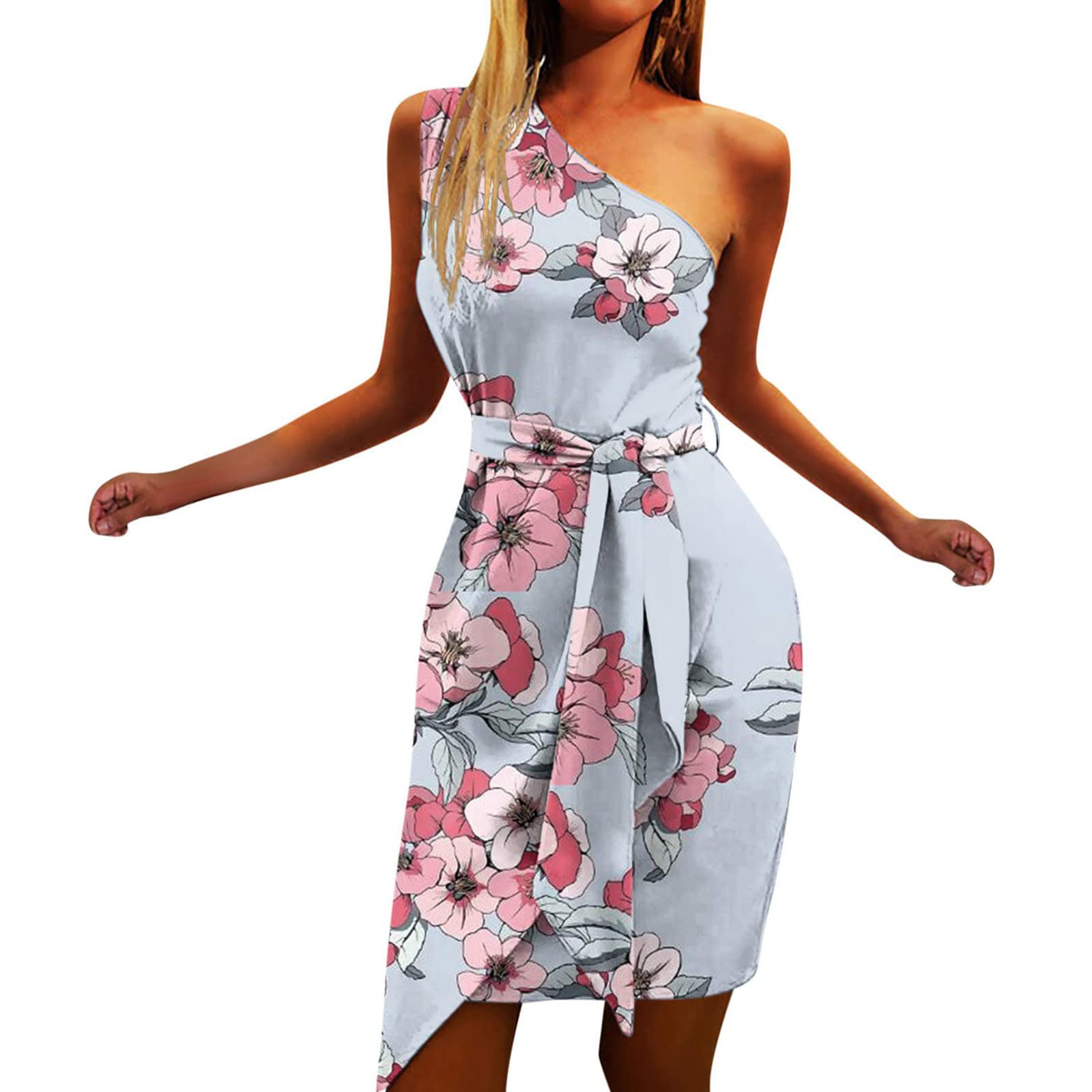 Women's Cold Shoulder Summer Dress - Sleeveless Boho Midi Dress with Tie Front, Knee Length Casual Beach Dress for Outdoor Parties & Vacations