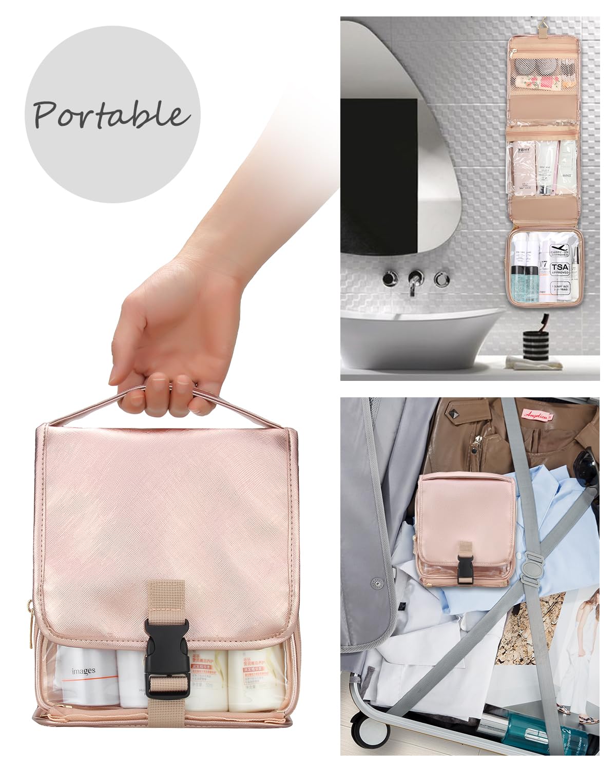 TSA Approved Hanging Toiletry Bag for Women - Foldable Travel Cosmetic Organizer with Water-Resistant Design for Jewelry & Makeup Storage - Perfect for Air Travel, Camping & Gym Use