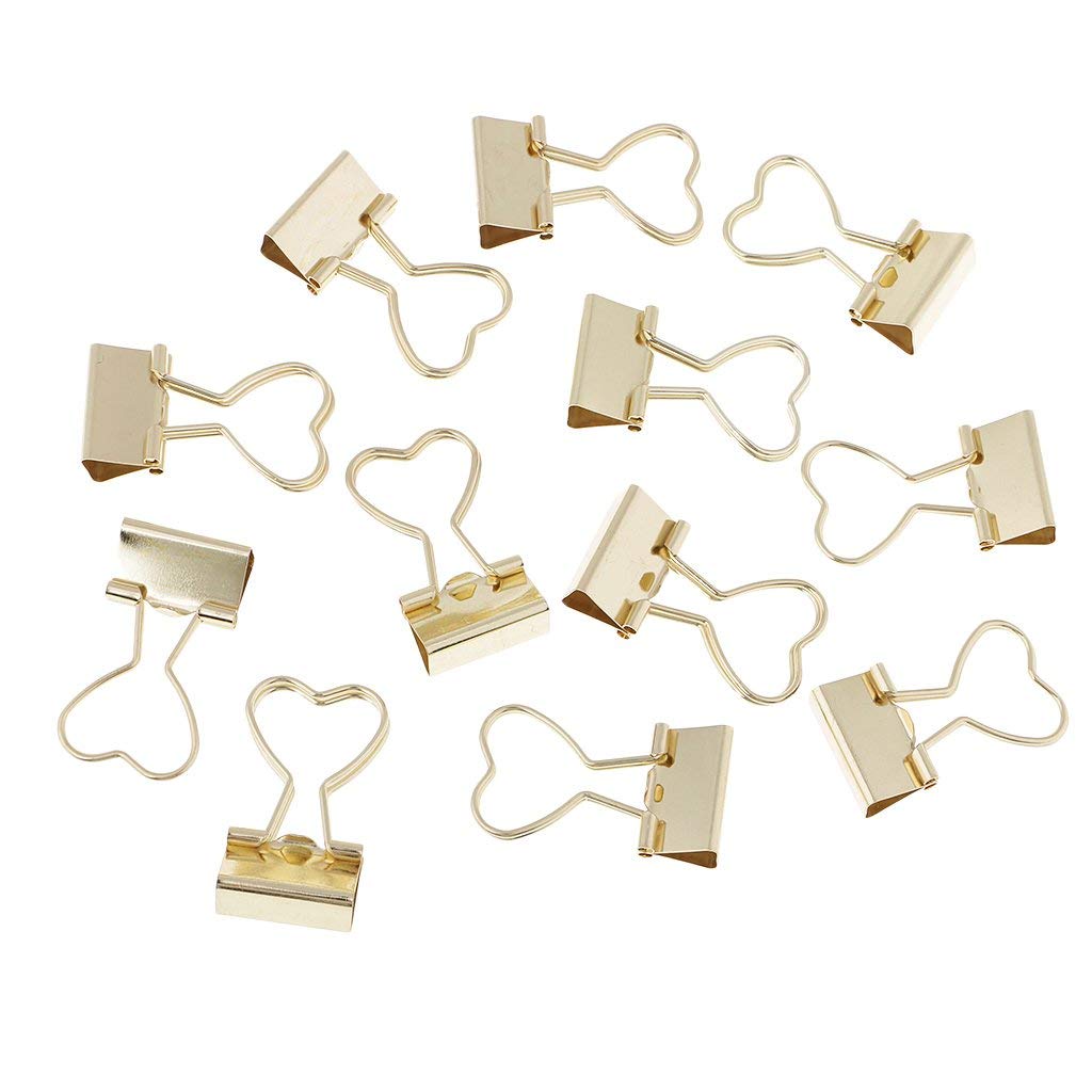 12-Piece Gold Heart-Shaped Metal Binder Clips for Office, School, and Home Organization - Perfect for Paperwork, Photos, and DIY Projects