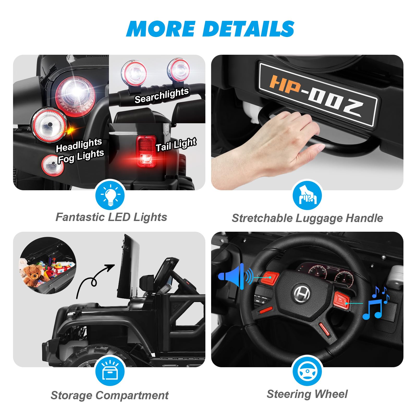 12V7AH Kids Electric Ride-On Truck with Parental Remote Control - 2-Seater Children's Car with Music, LED Lights & Spring Suspension - Perfect for Outdoor Play & Backyard Fun (Black)