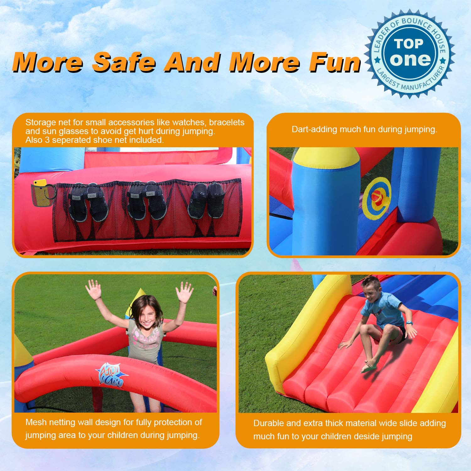 **Best ACTION AIR Bounce House - Heavy Duty Inflatable Bouncer for Kids (450W/0.6HP Blower Required) - Extra Thick Material for Outdoor Birthday Parties & Backyard Fun**