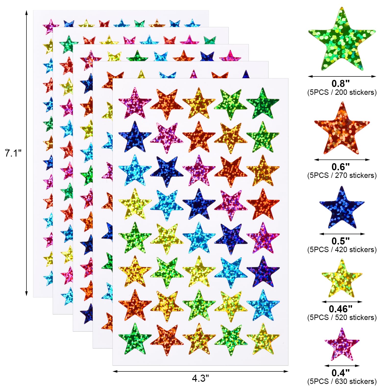 2040 Pcs Star Stickers for Kids - Small Sparkly Holographic Glitter Foil Stars - Perfect for Behavior Reward Charts, Classroom Incentives, DIY Scrapbooking & Planner Decoration