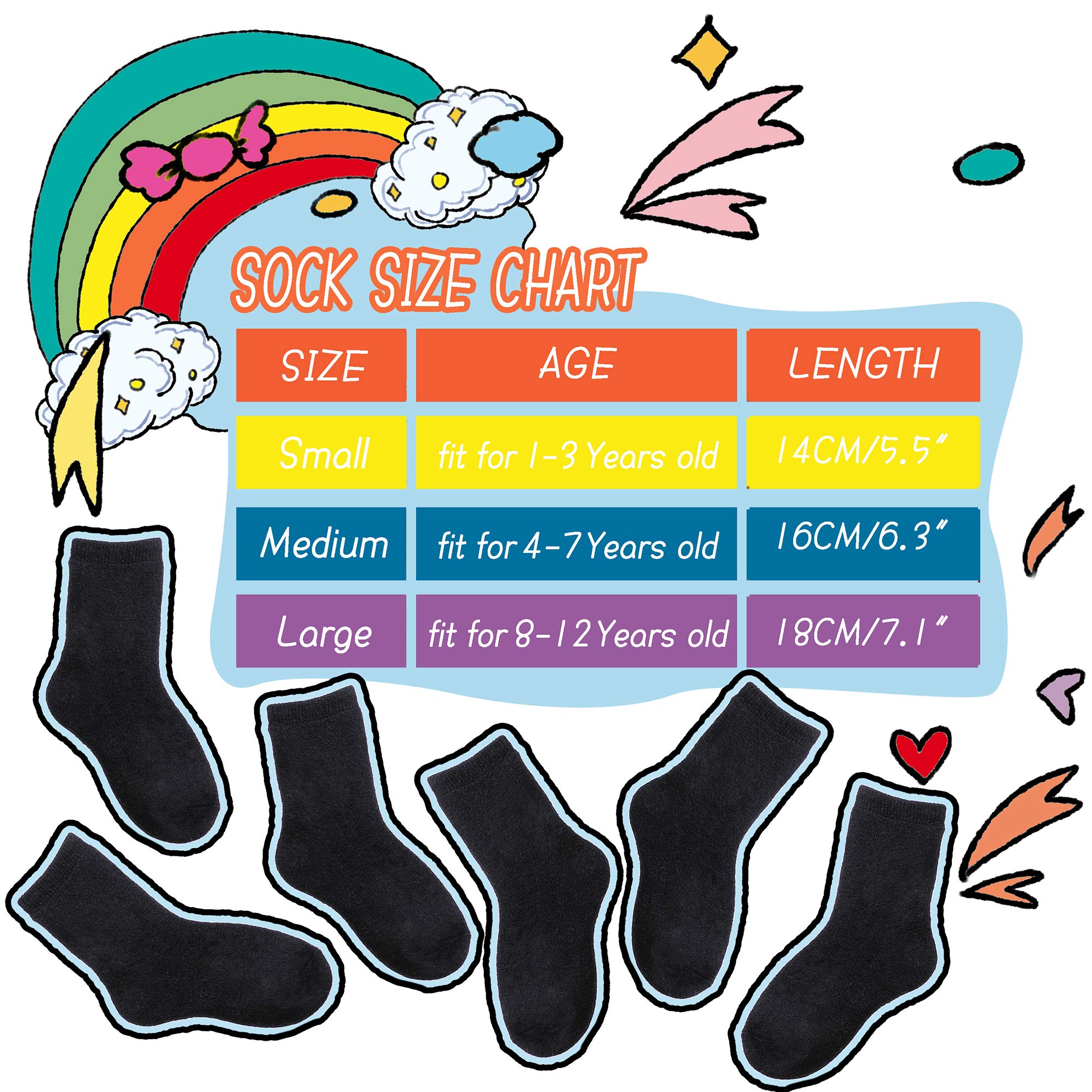 DYW Kids Merino Wool Hiking Socks for Toddlers - 6 Pairs Warm Winter Thermal Boot Socks for Boys & Girls - Soft Cozy Crew Socks for Outdoor Adventures & Cold Weather Play
