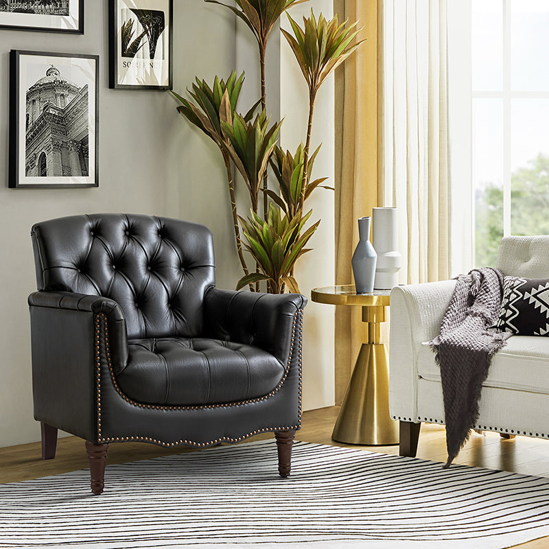 Premium Genuine Leather Armchair - Handcrafted Modern Lounge Chair for Living Room, Office & Study - Brown Leather Recliner with Solid Wood Frame - Perfect for Home Decor & Relaxation