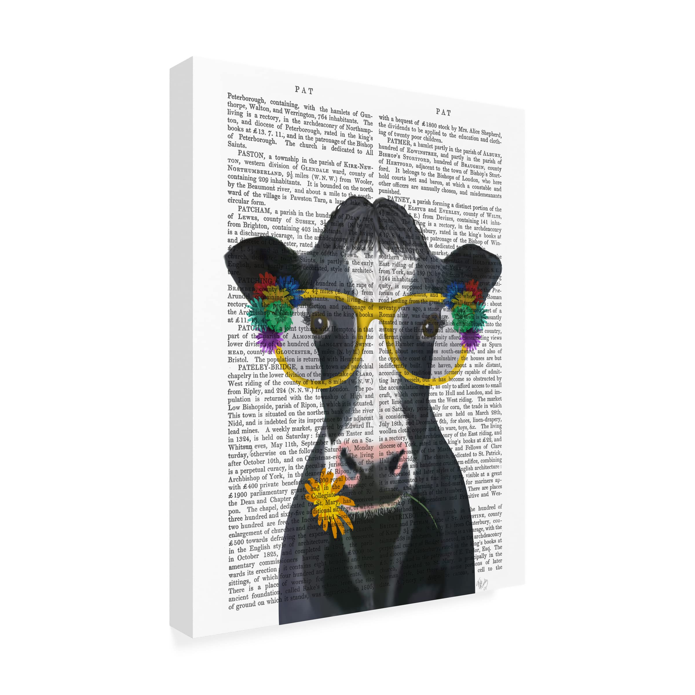 Fab Funky 'Cow and Flower Glasses Book Print' Canvas Wall Art - Modern Home Decor for Living Room, Bedroom & Office