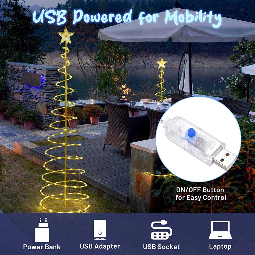 3-Pack USB Powered LED Spiral Christmas Trees - Battery Operated Holiday Decor for Home, Office, Party & Outdoor Use