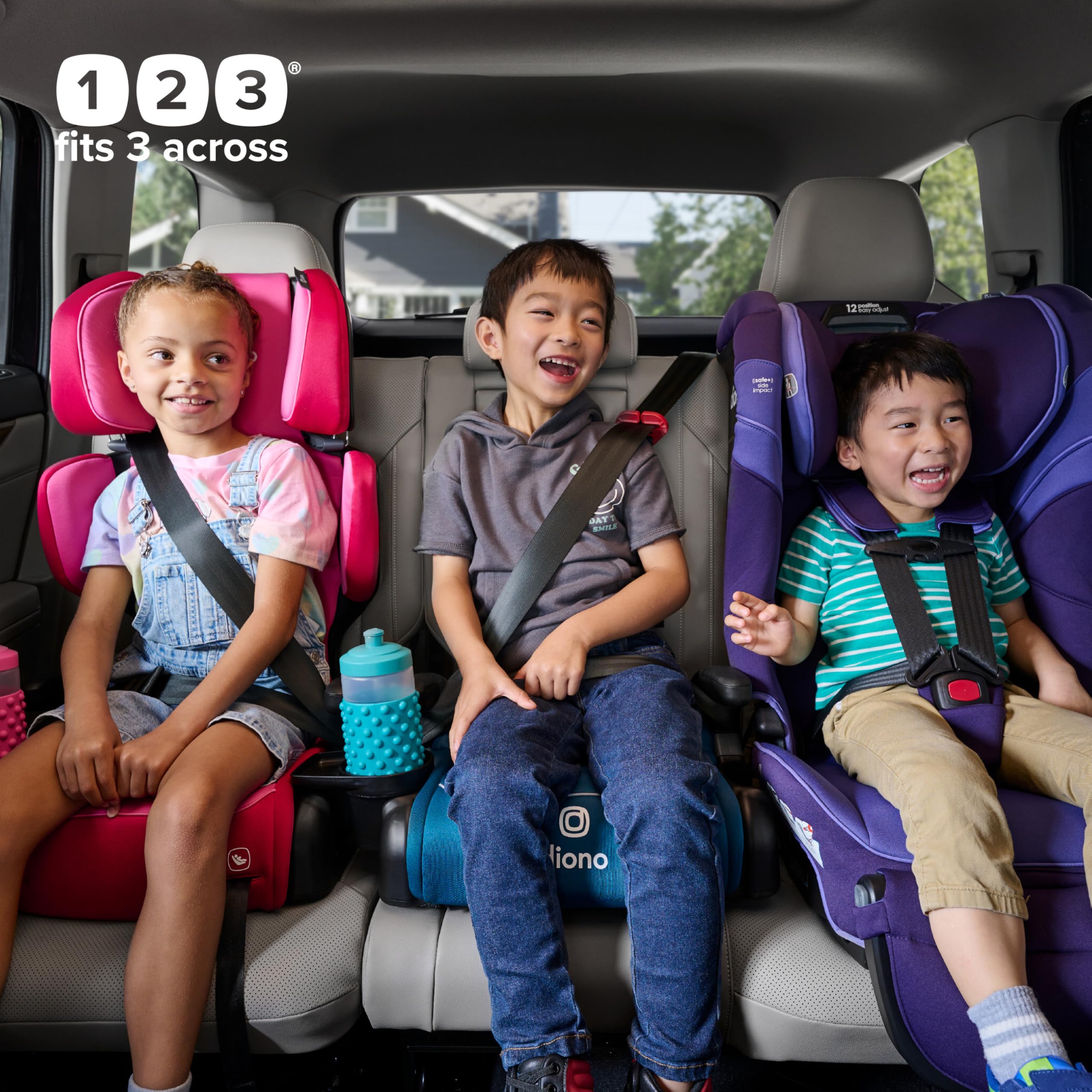 Diono Connect3 RXT Backless Booster Car Seat (2-Pack) - Slim Fit for 3-Across in Sedans & SUVs - 40-120 lbs - Lightweight with LATCH Connectors - Blue Razz Ice - Perfect for School Carpool & Family Road Trips