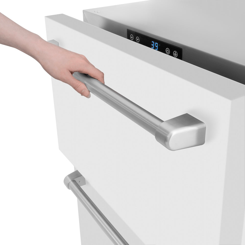 ZLINE 24 Inch Stainless Steel Outdoor Rated Dual Refrigerator Drawer - 168 Can Capacity, White Matte Doors (RDSO WM 24) - Perfect for Outdoor Kitchens, Patios, and Backyard Entertaining