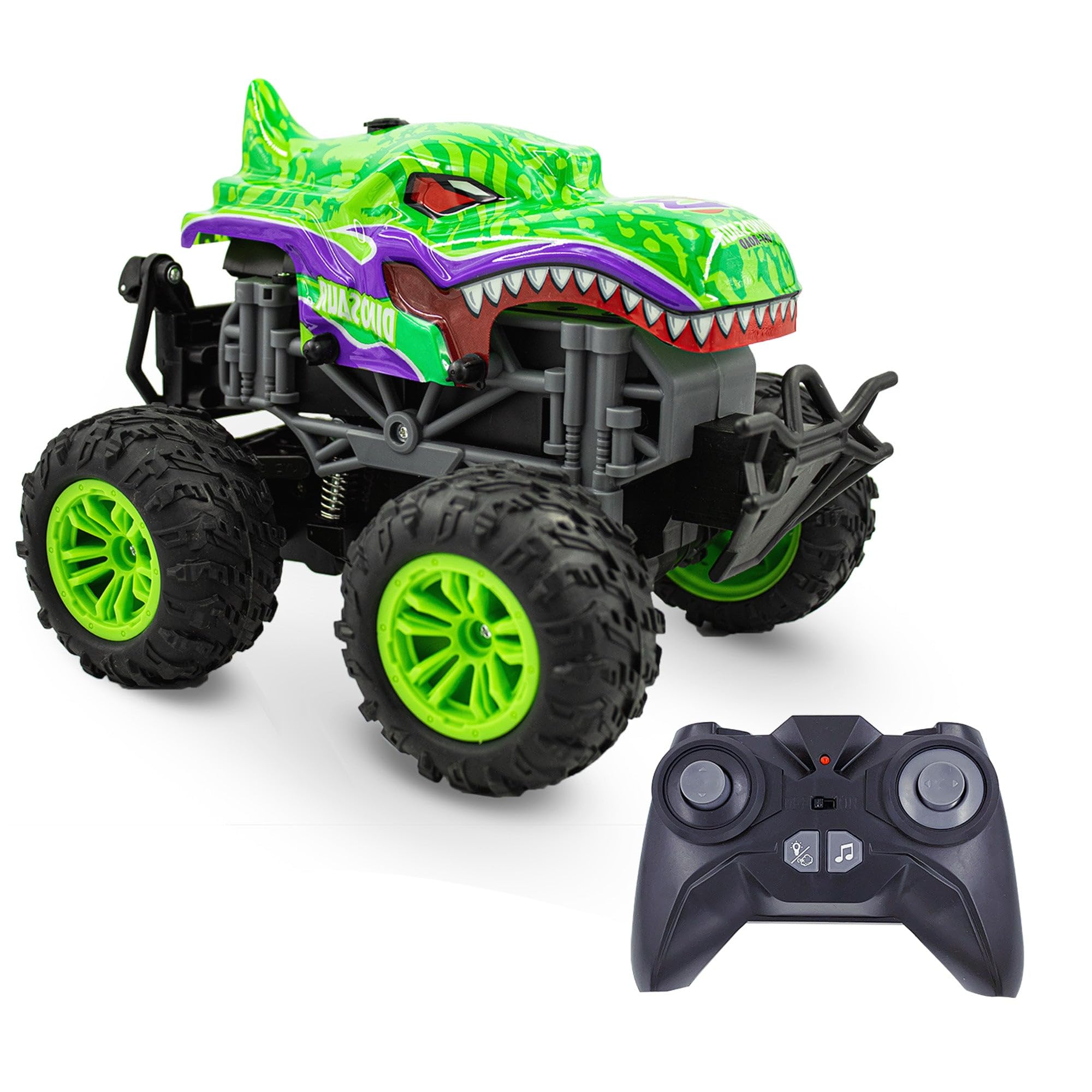 Remote Control Dinosaur Monster Truck Toy Set - 2 Pack Green & Teal RC Cars for Boys & Girls Ages 8-12 | Perfect for Birthday Gifts, Indoor & Outdoor Play, STEM Learning