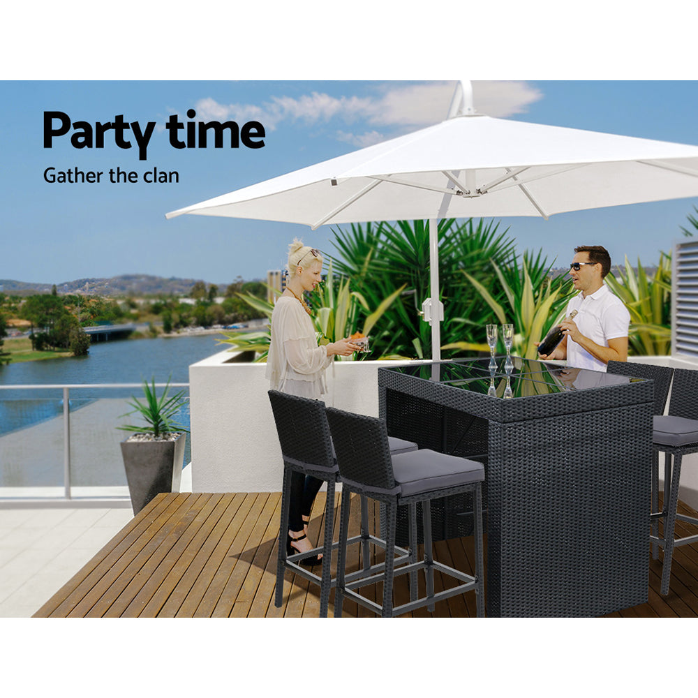 5-Piece Outdoor Bar Set with Dining Table & Stools - All-Weather Wicker Patio Furniture for Backyard, Poolside or Garden Entertaining