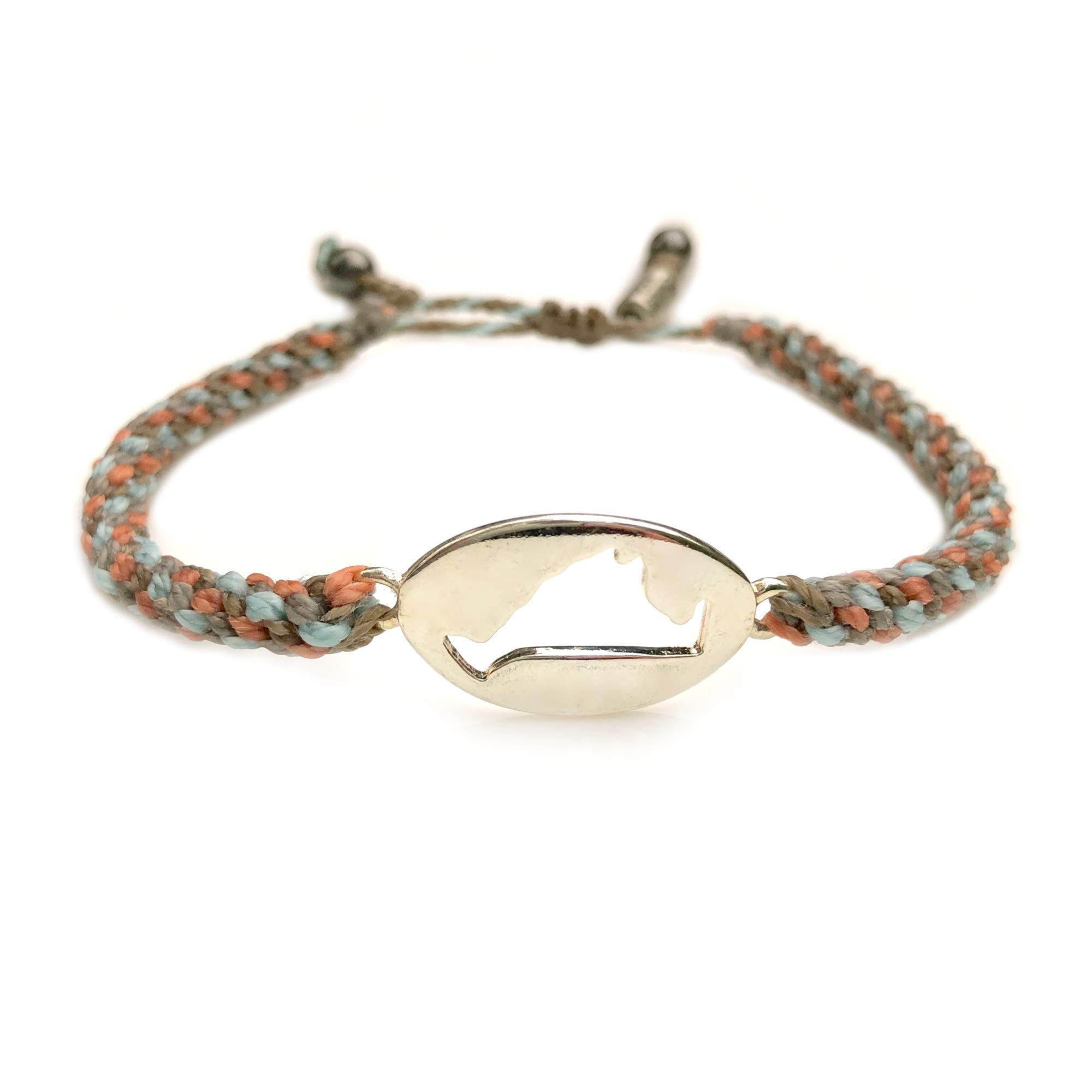 Handmade Martha's Vineyard Island Map Bracelet - Coral Tan & Light Blue Waterproof Waxed Cord Jewelry - Perfect Vacation Souvenir, Beach Wedding Gift & Summer Accessory for Women