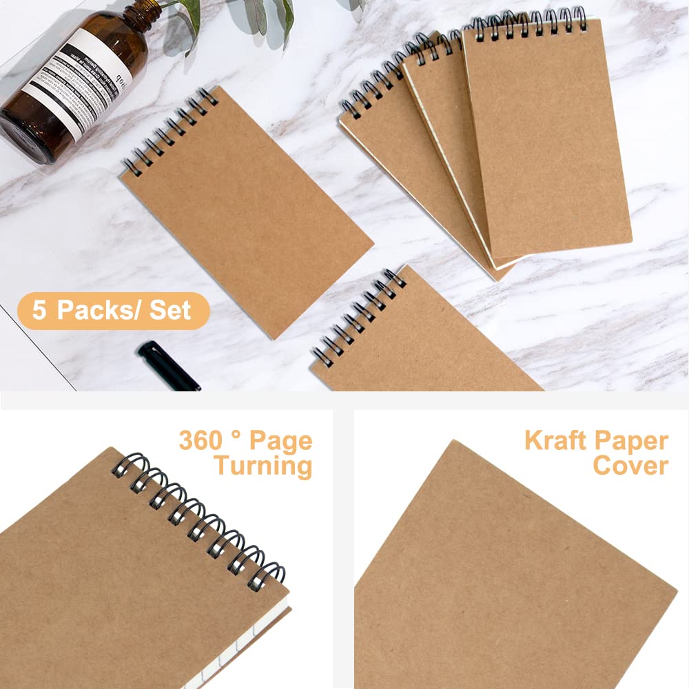 5-Pack Mini Spiral Notebooks - 3x5 Pocket Notepads with Lined College Ruled Paper for Home, Office, School & Travel | Compact Memo Pads for Notes, Meetings, Shopping Lists & Daily Planning