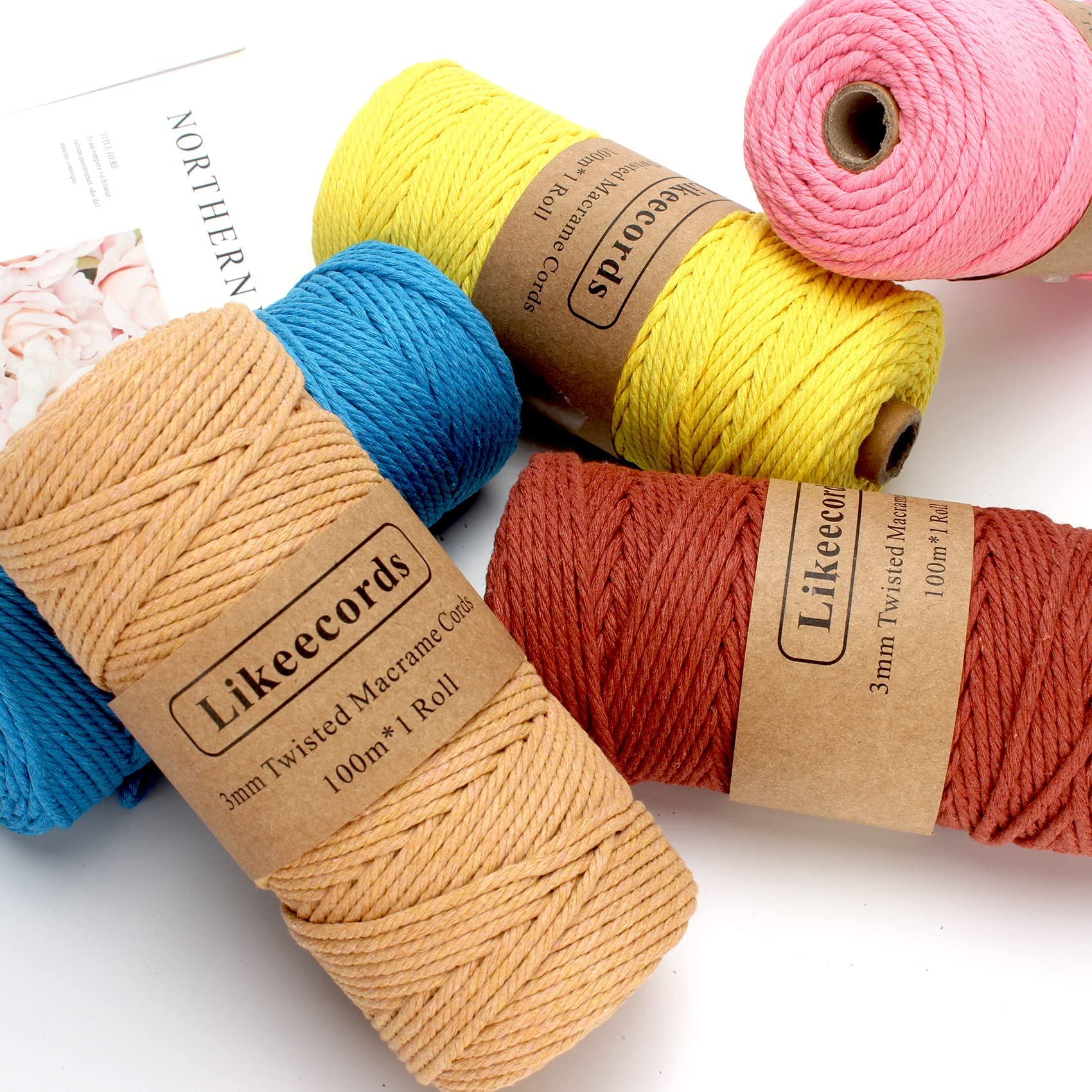 Natural White Macrame Cord - 3mm x 328 Feet Cotton Twine String for DIY Crafts, Knitting, Plant Hangers, Christmas & Wedding Decor | Perfect for Boho Home Decor, Wall Hangings, and Gift Wrapping