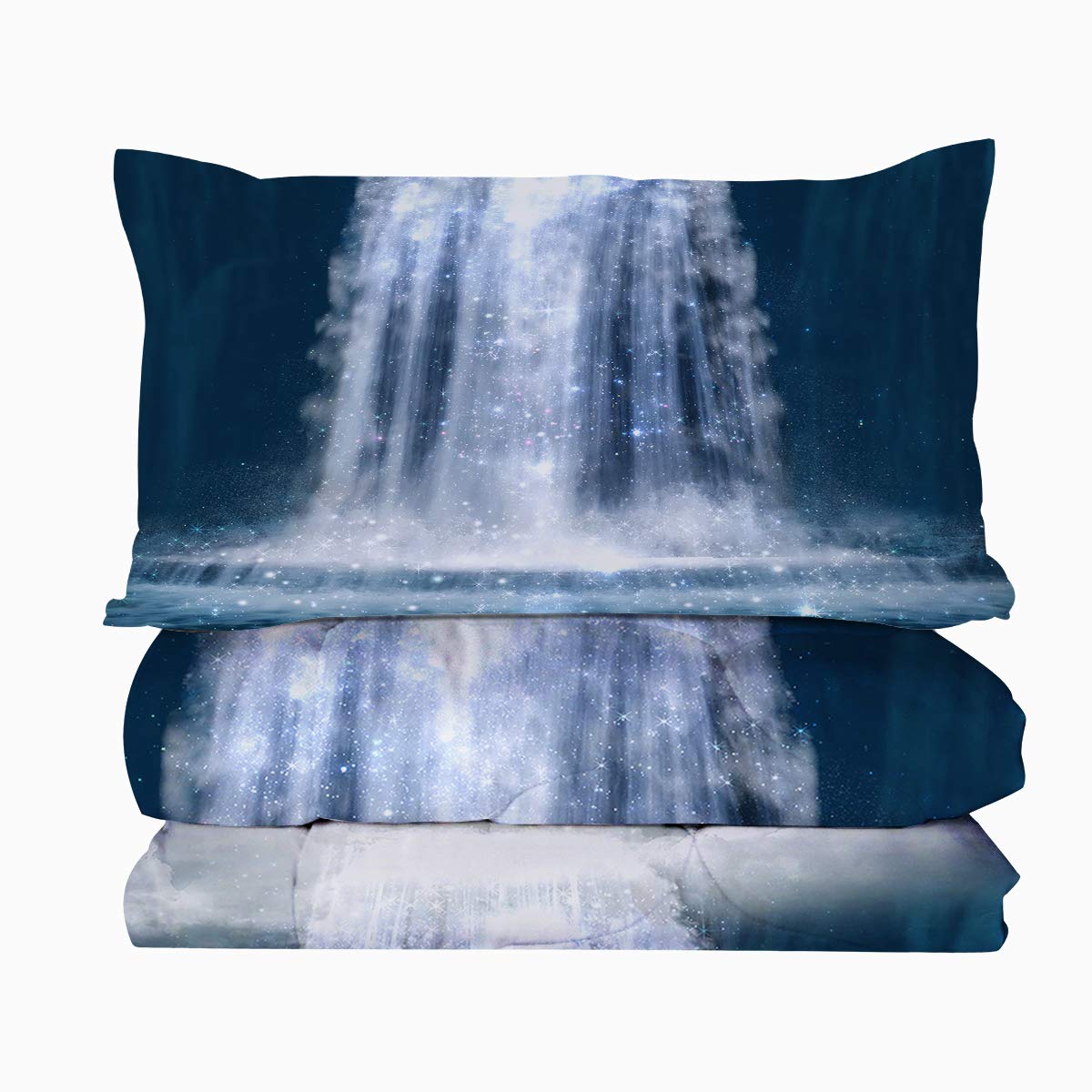 BlessLiving Ultra Soft 3-Piece Full/Queen Waterfall Comforter Set - Blue Fantasy Art Design | Luxury Bedding for Master Bedroom & Guest Room Decor