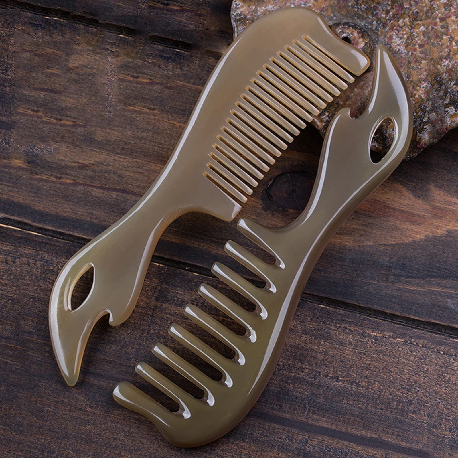 Anti-Static Ox Horn Hair Comb with Handle - Natural Detangling & Scalp Massage Comb for Smooth, Tangle-Free Hair - Perfect for Daily Styling, Salon Use & Travel