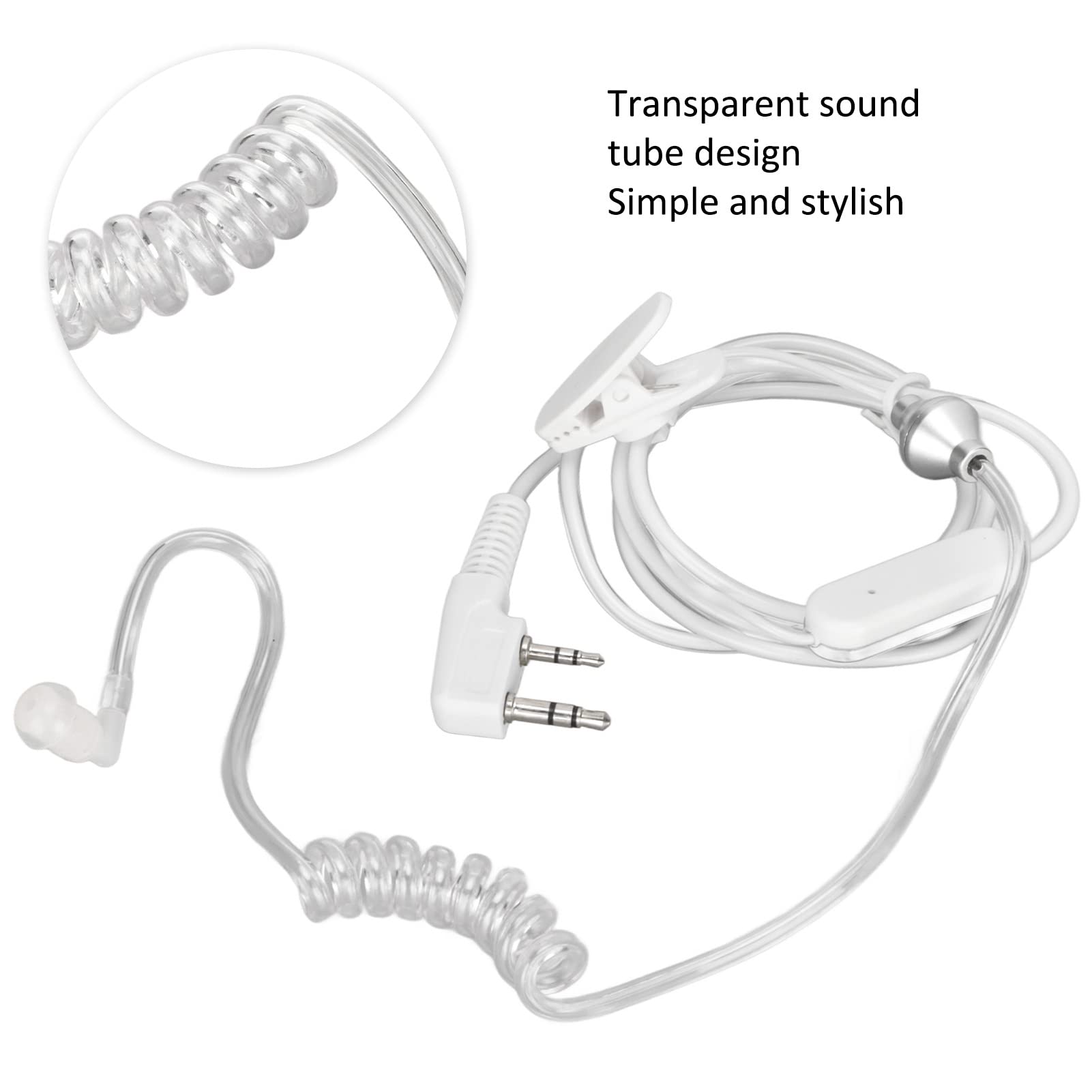 2 Pin Acoustic Tube Earpiece Headset - Clear Coil Clip Surveillance Kit for Walkie Talkie (UV5R BF480 V7 V8) | Comfortable 2-Way Radio Communication for Security, Construction & Outdoor Activities