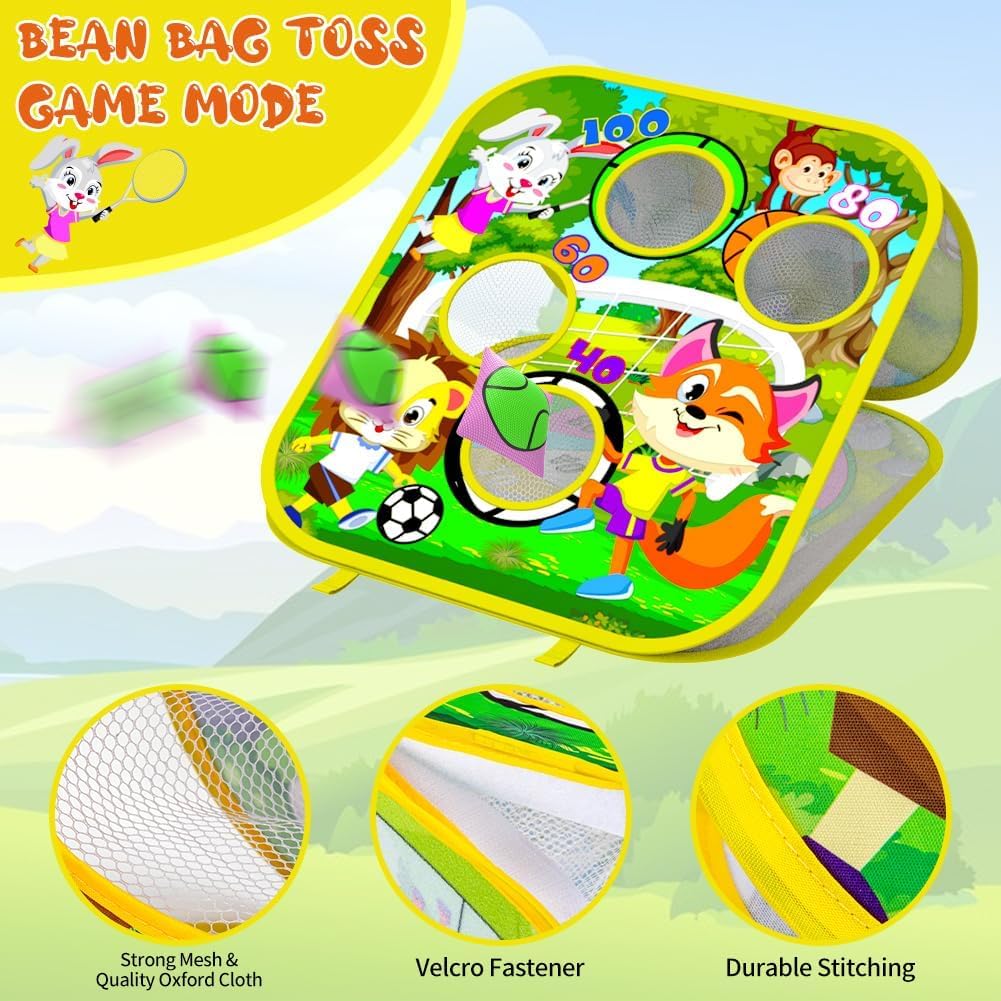 Premium Double-Sided Foldable Cornhole Board Game Set - Bean Bag Toss Outdoor Toys for Kids Ages 3-8 | Backyard, Beach, Birthday Party & Tailgating Fun for Boys & Girls