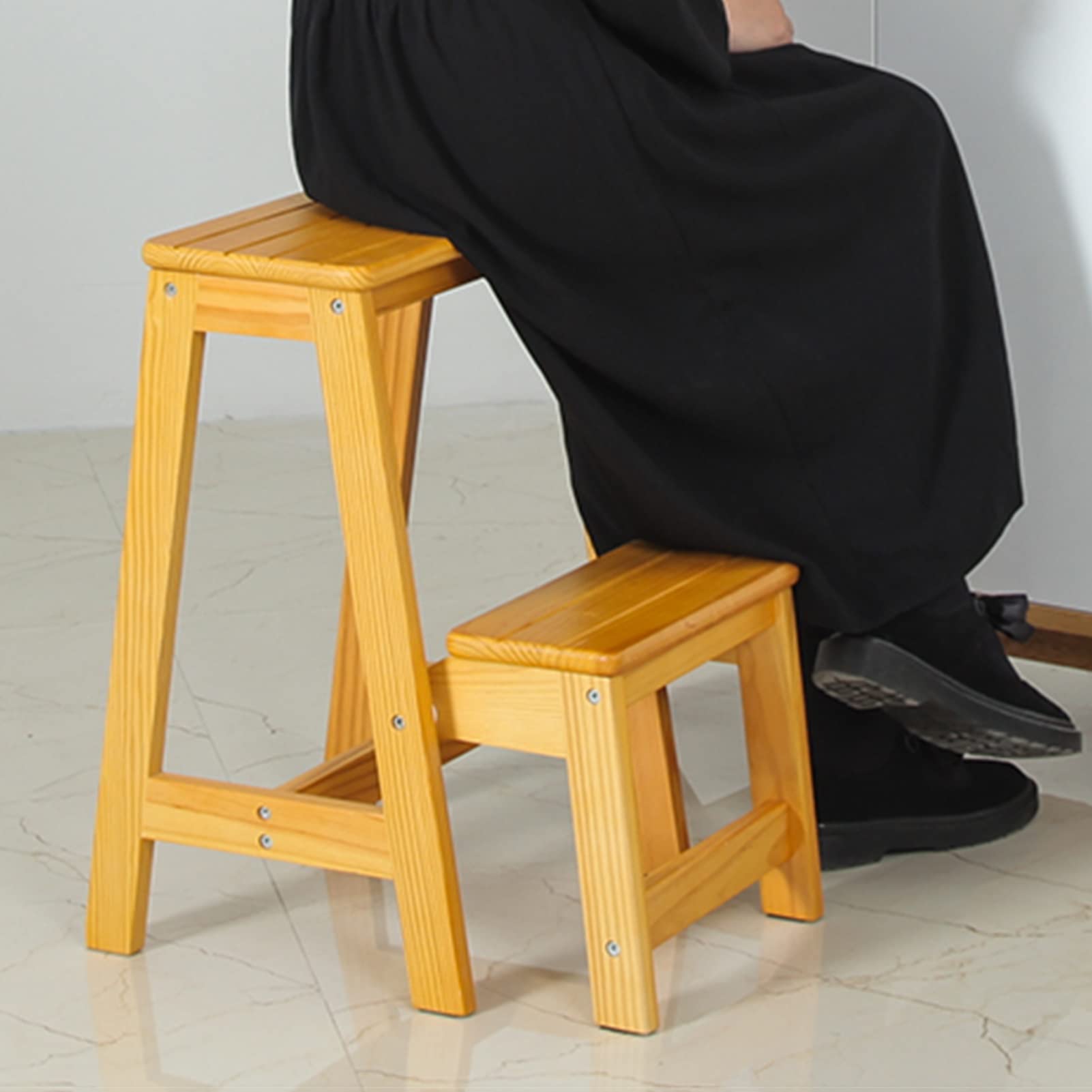XHALERY 2-Step Folding Wooden Step Stool - Portable Kitchen Ladder Stool for Home, Library, and Closet - Non-Slip Safety Ladder for Kids & Adults - Perfect for Reaching High Shelves and Storage