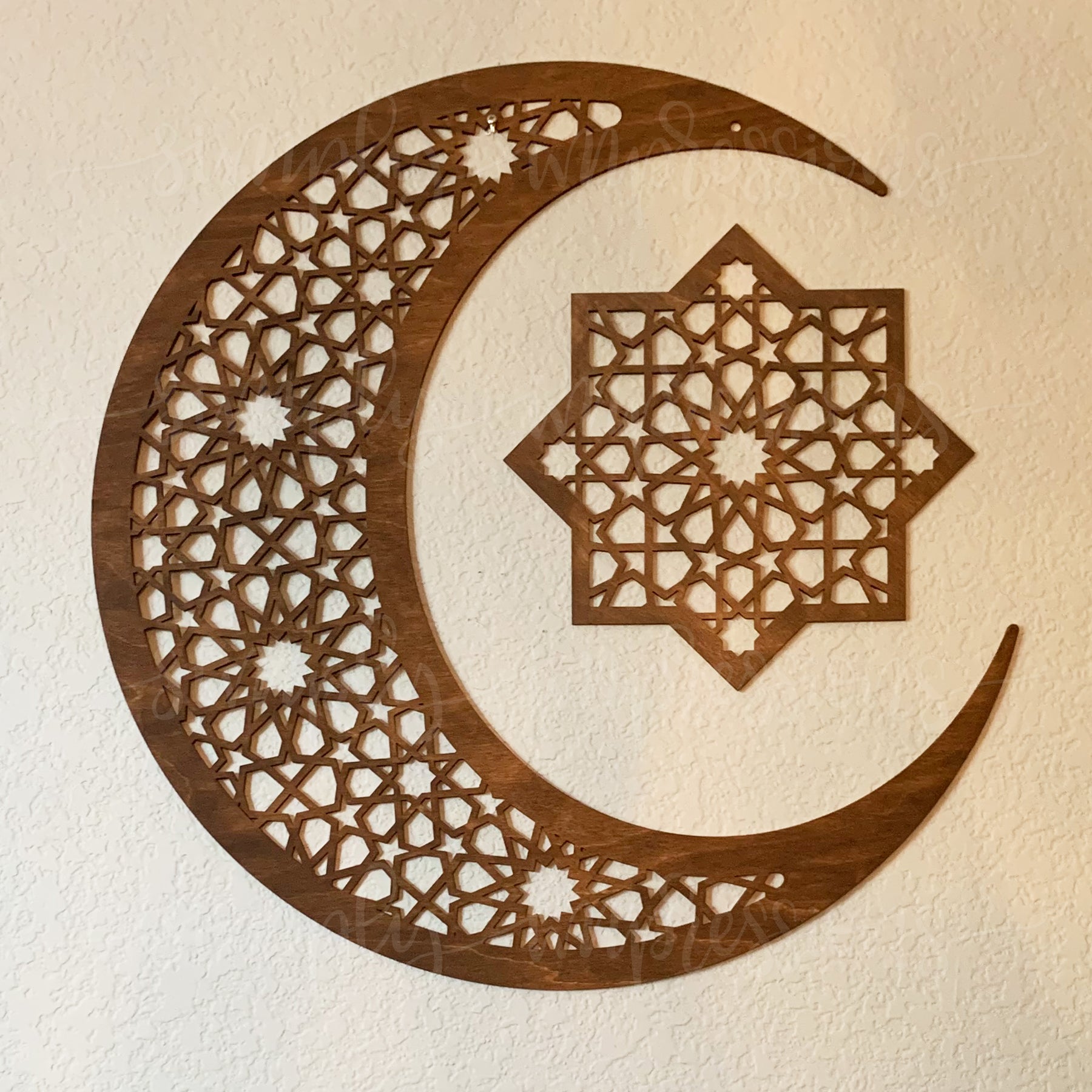 Large Geometric Moon & Star Wood Cutout Wall Decor - Handmade Wooden Art for Boho Home, Nursery, Bedroom & Living Room - Perfect for Bohemian, Farmhouse & Modern Interior Design