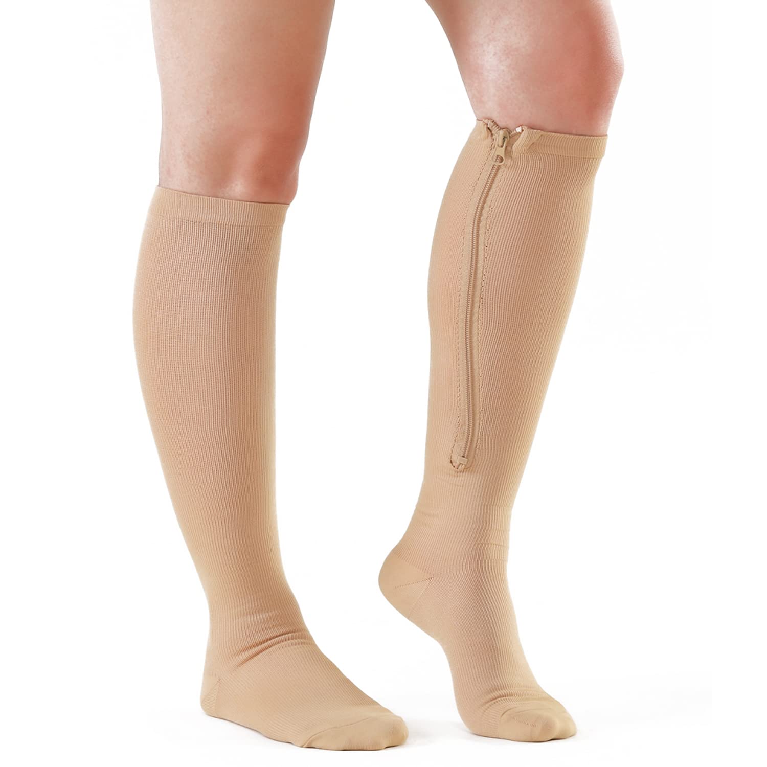 2 Pairs Medical Zipper Compression Socks 15-20mmHg for Women & Men - Knee High Support Stockings for Circulation, Swelling Relief - Perfect for Travel, Nursing & Post-Surgery Recovery