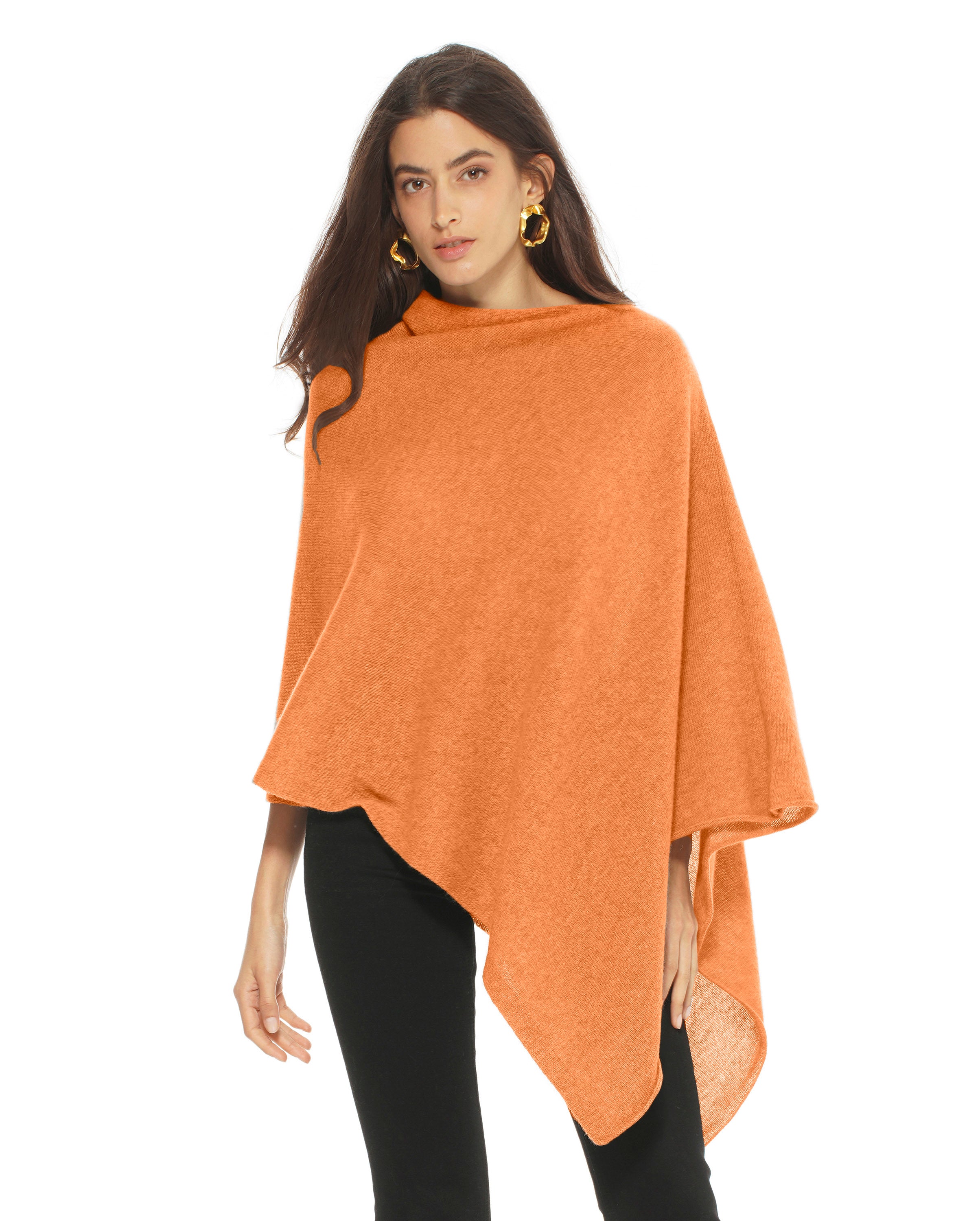Luxury Women's Pure Cashmere Poncho - Soft & Warm Orange Wrap Shawl for Fall & Winter | Perfect for Travel, Office & Casual Outfits
