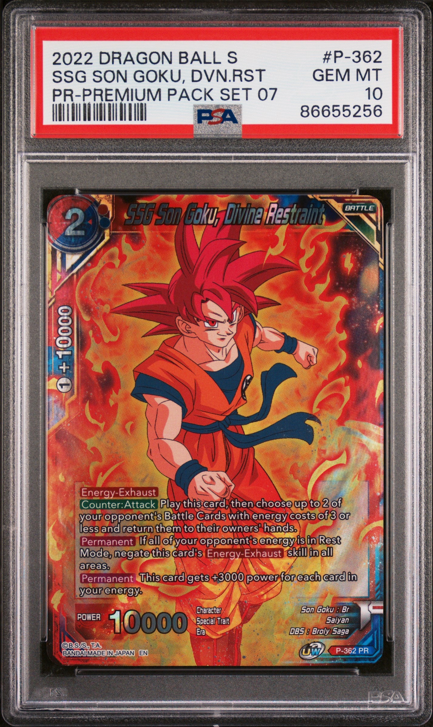 2022 Dragon Ball Super Realm of the Gods 7 SSG Goku DVN RSTRNT #P 362 PSA 10 Graded Card - Perfect for Collectors, Anime Fans & Investment - Display in Home, Office or Gaming Room