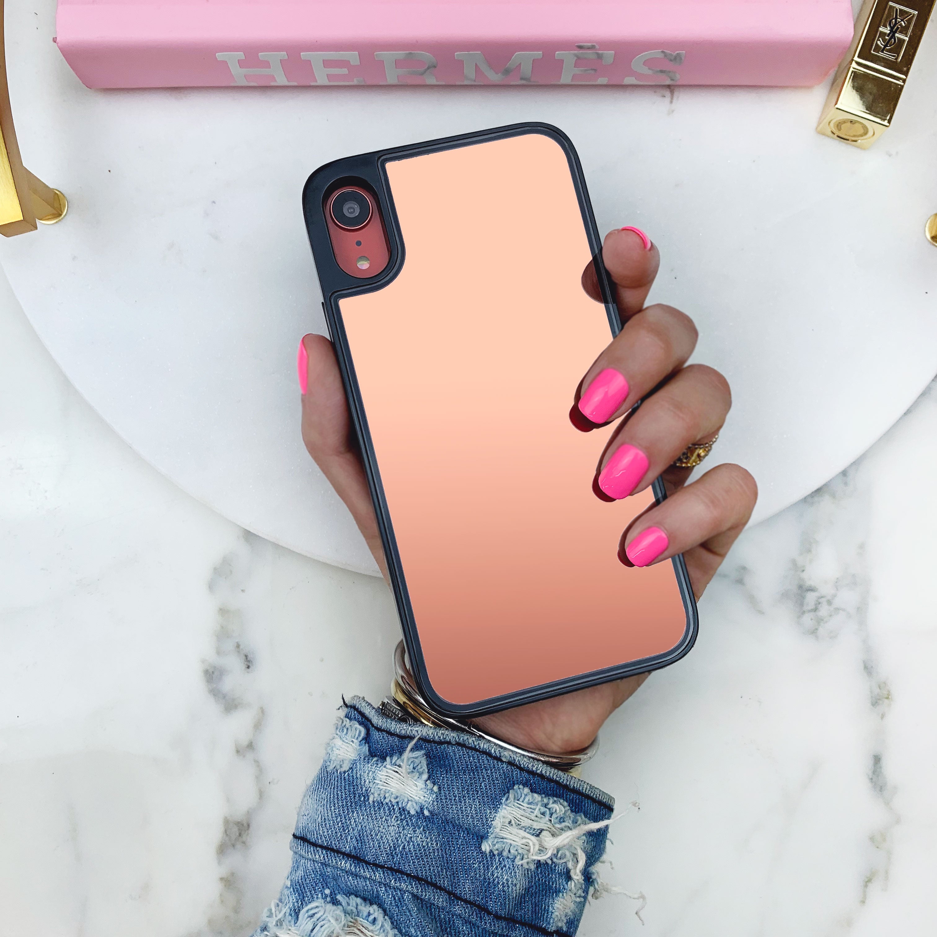 Rose Gold Reflective Mirror iPhone Case - Shatterproof Protective Cover for iPhone 13/14/15 Pro Max - Stylish Glittery Phone Case for Women & Girls - Perfect for Parties, Selfies & Night Out Accessories
