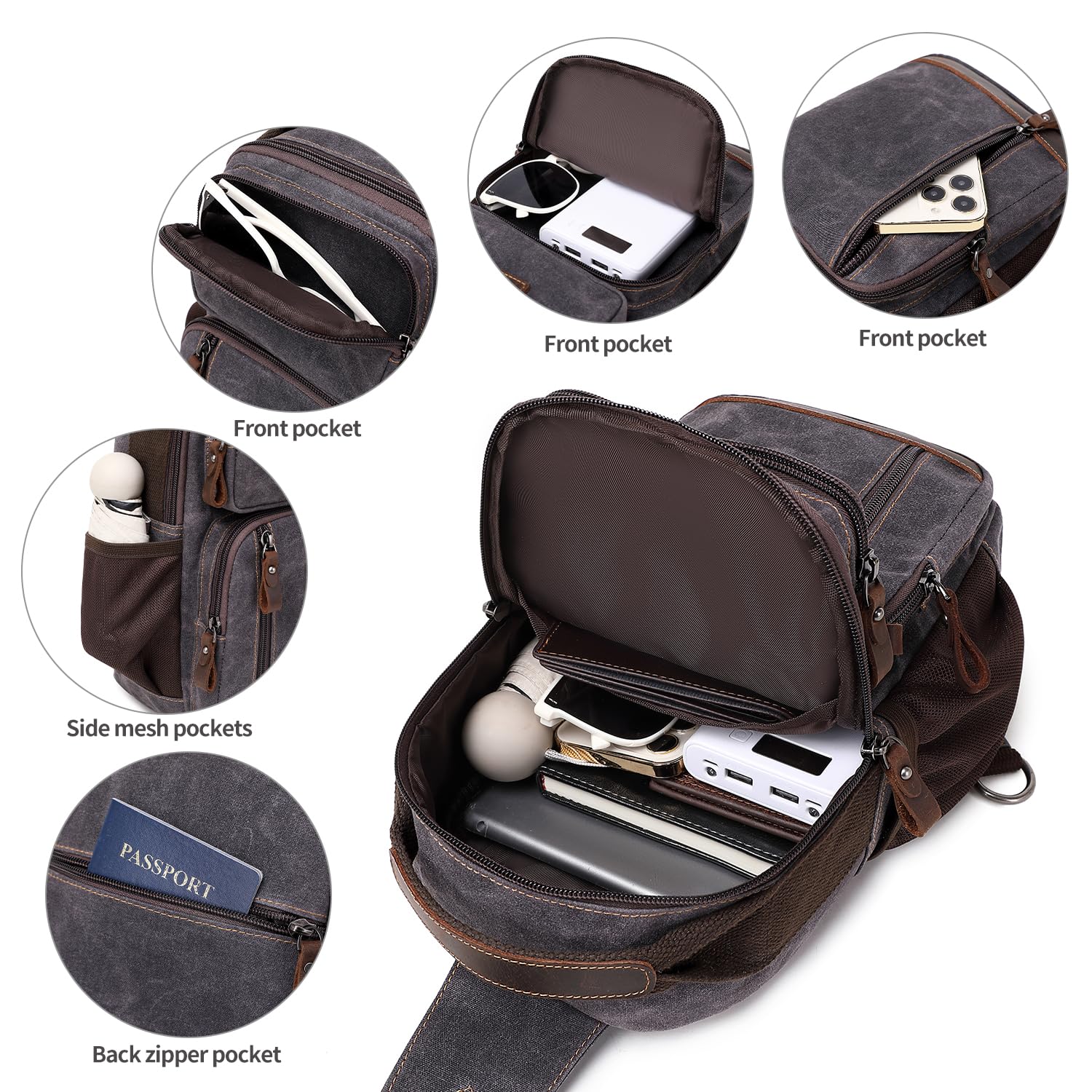 Waterproof Waxed Canvas Sling Bag for Men - Crossbody Chest Shoulder Backpack, Lightweight Casual Daypack for Travel, Hiking, and Daily Commute