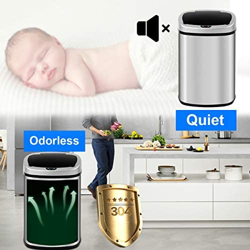 13 Gallon Stainless Steel Automatic Touchless Trash Can with Lid - Motion Sensor Garbage Bin for Kitchen, Bathroom, Bedroom & Office - Silver | Hands-Free Waste Disposal for Hygienic Home & Workspaces